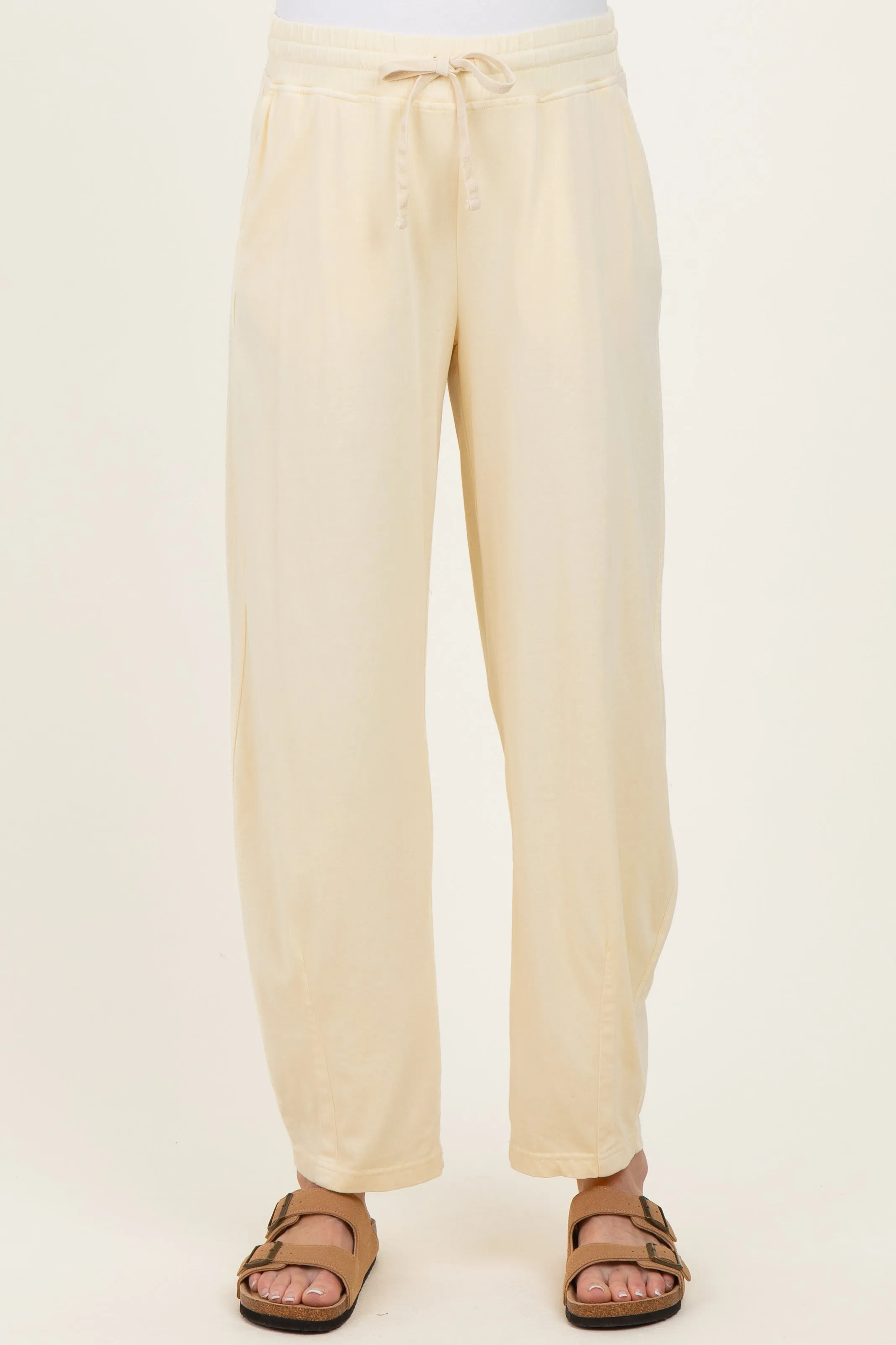 Yellow Mineral Wash Barrel Leg Maternity Lounge Pants sold by Pinkblush product image thumbnail 3