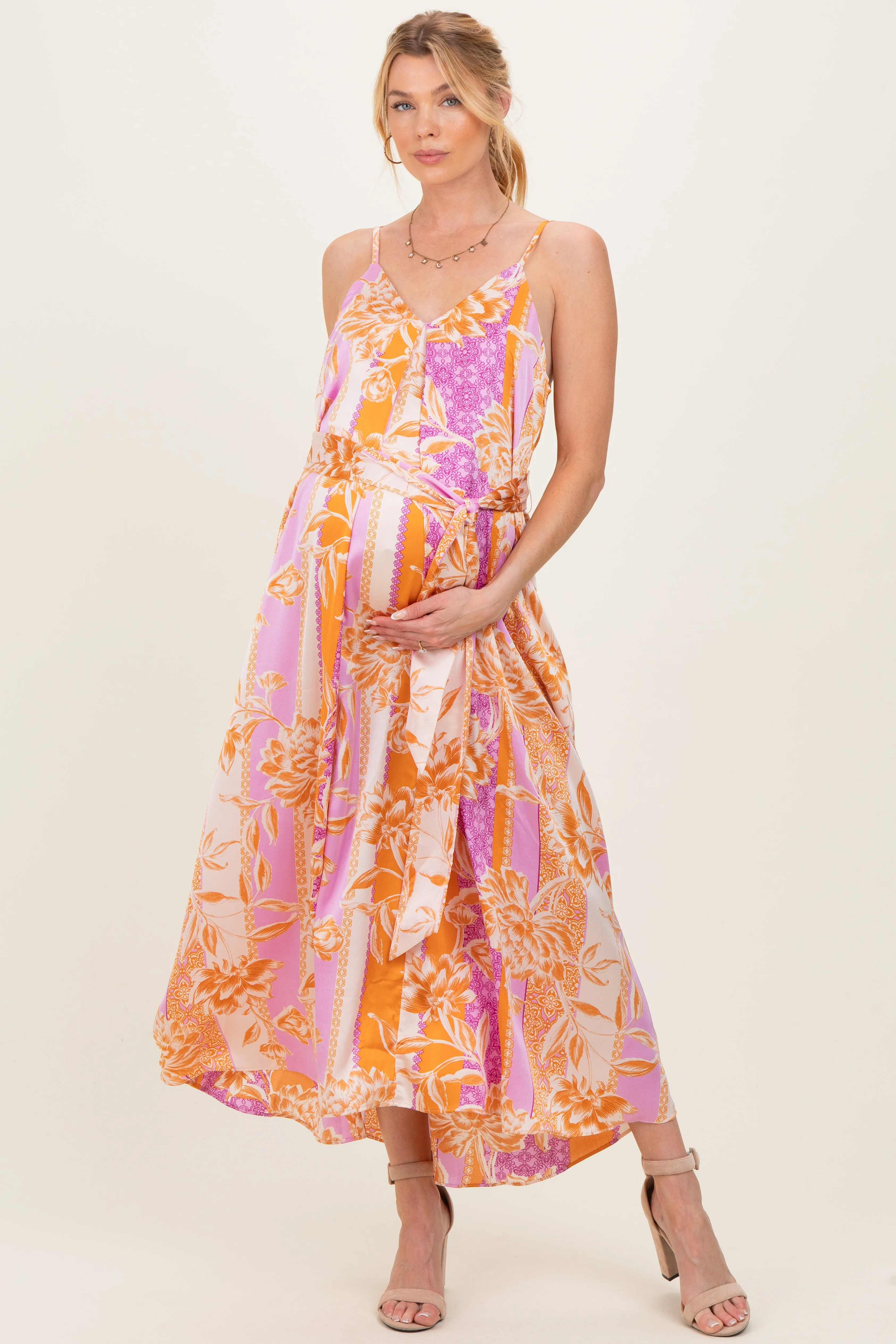 Apricot Lavender Riviera Bloom Extra Flared Maternity Maxi Dress sold by Pinkblush
