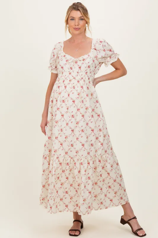 Red Floral Smocked Maternity Maxi Dress sold by Pinkblush