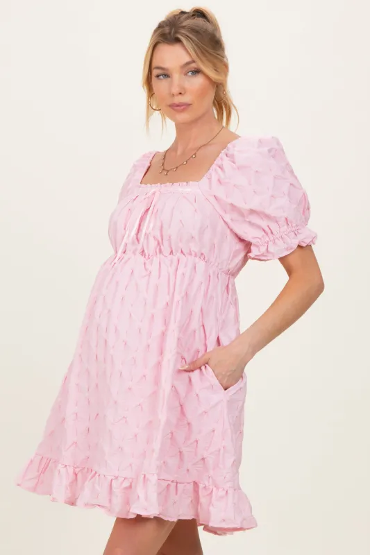 Pink Textured Puff Sleeve Maternity Dress sold by Pinkblush