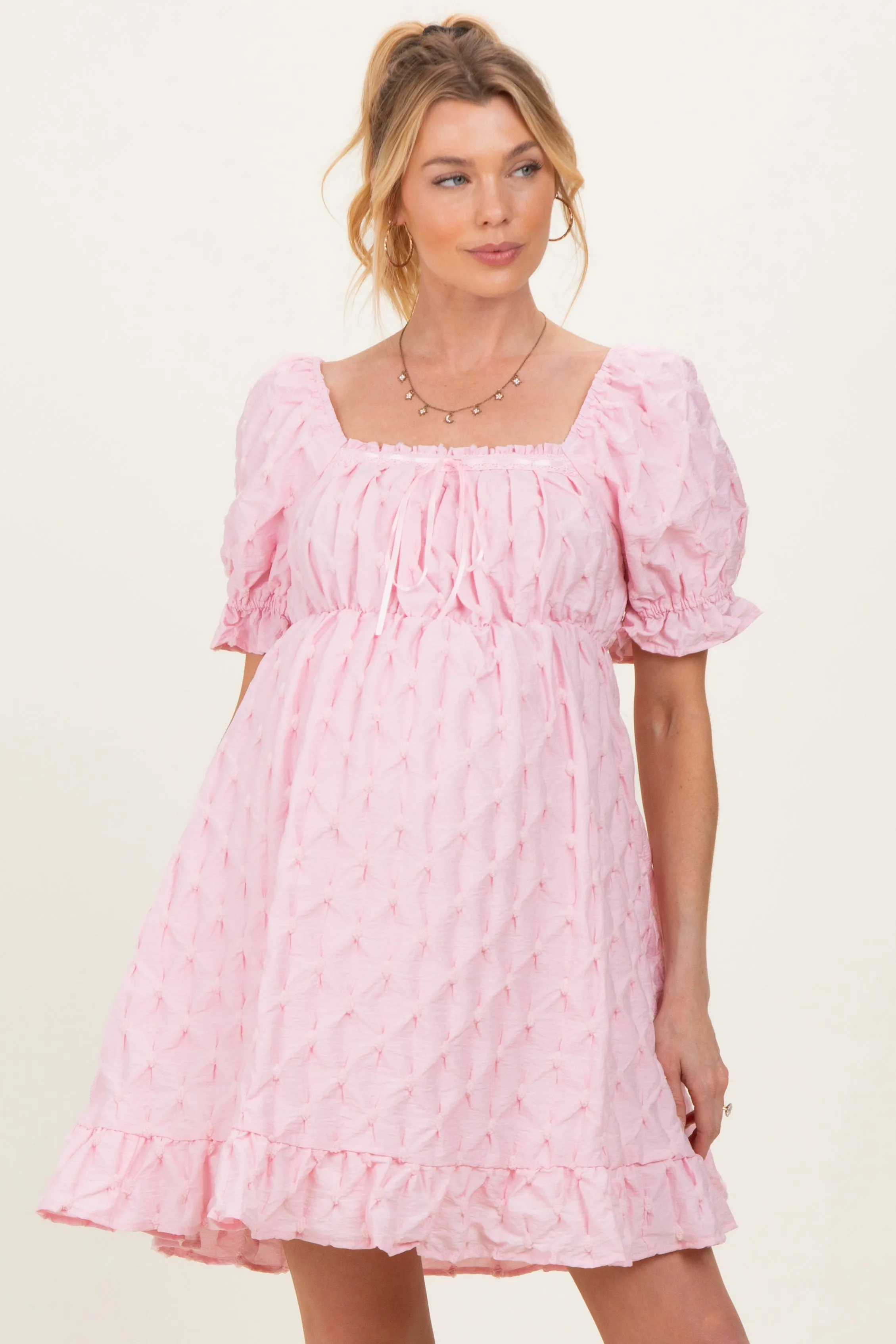 Pink Textured Puff Sleeve Maternity Dress sold by Pinkblush product image thumbnail 2
