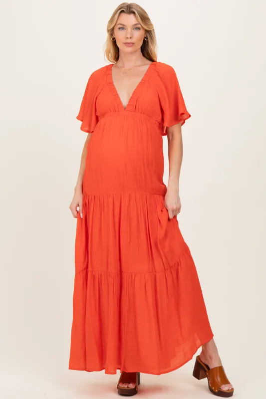 Orange Flutter Sleeve Maternity Maxi Dress made by HYFVE