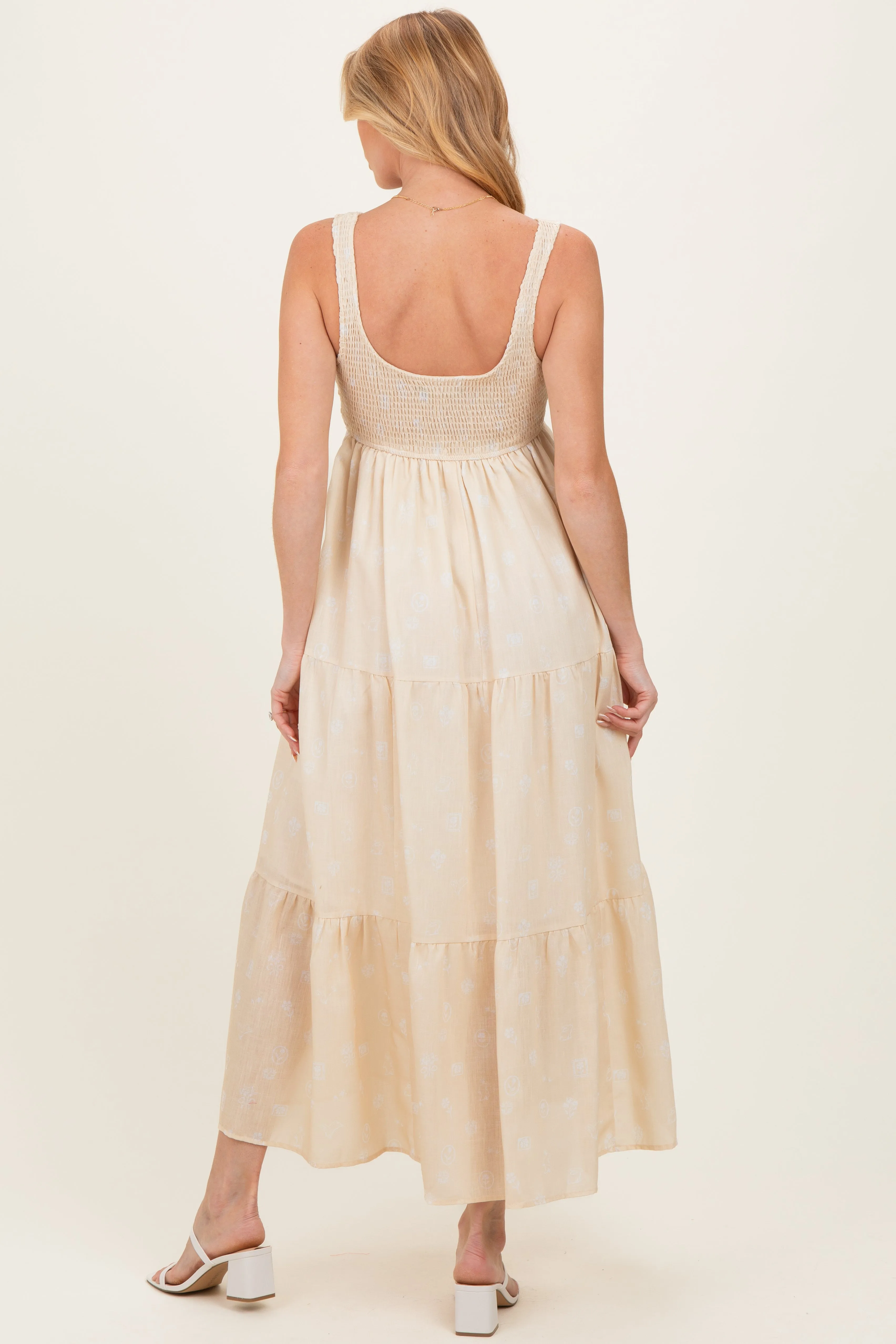 Light Yellow Floral Tiered Maternity Maxi Dress sold by Pinkblush product image thumbnail 3