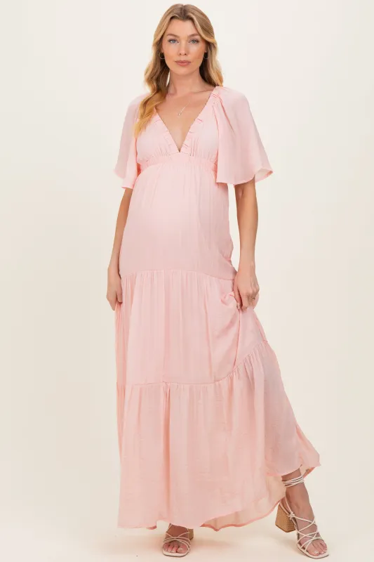 Light Pink Flutter Sleeve Maternity Maxi Dress sold by Pinkblush