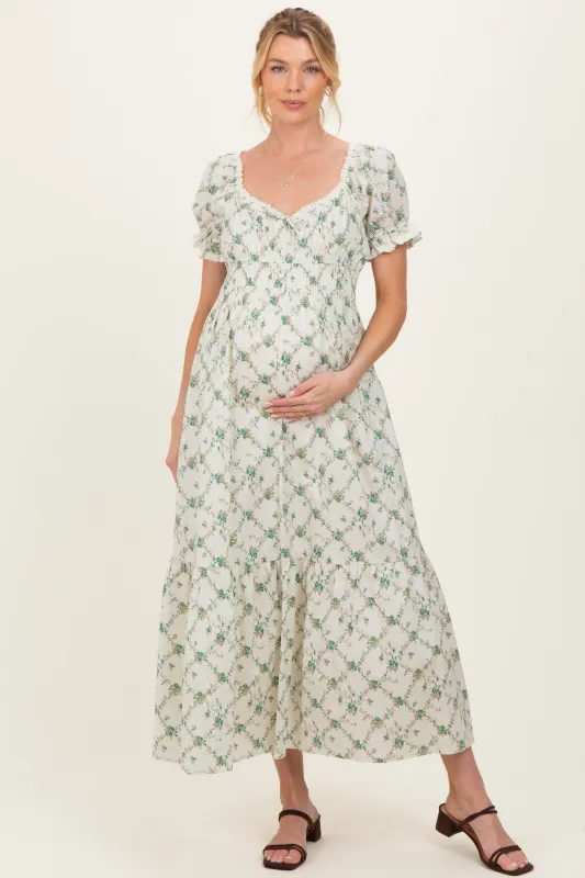 Green Floral Smocked Maternity Maxi Dress sold by Pinkblush