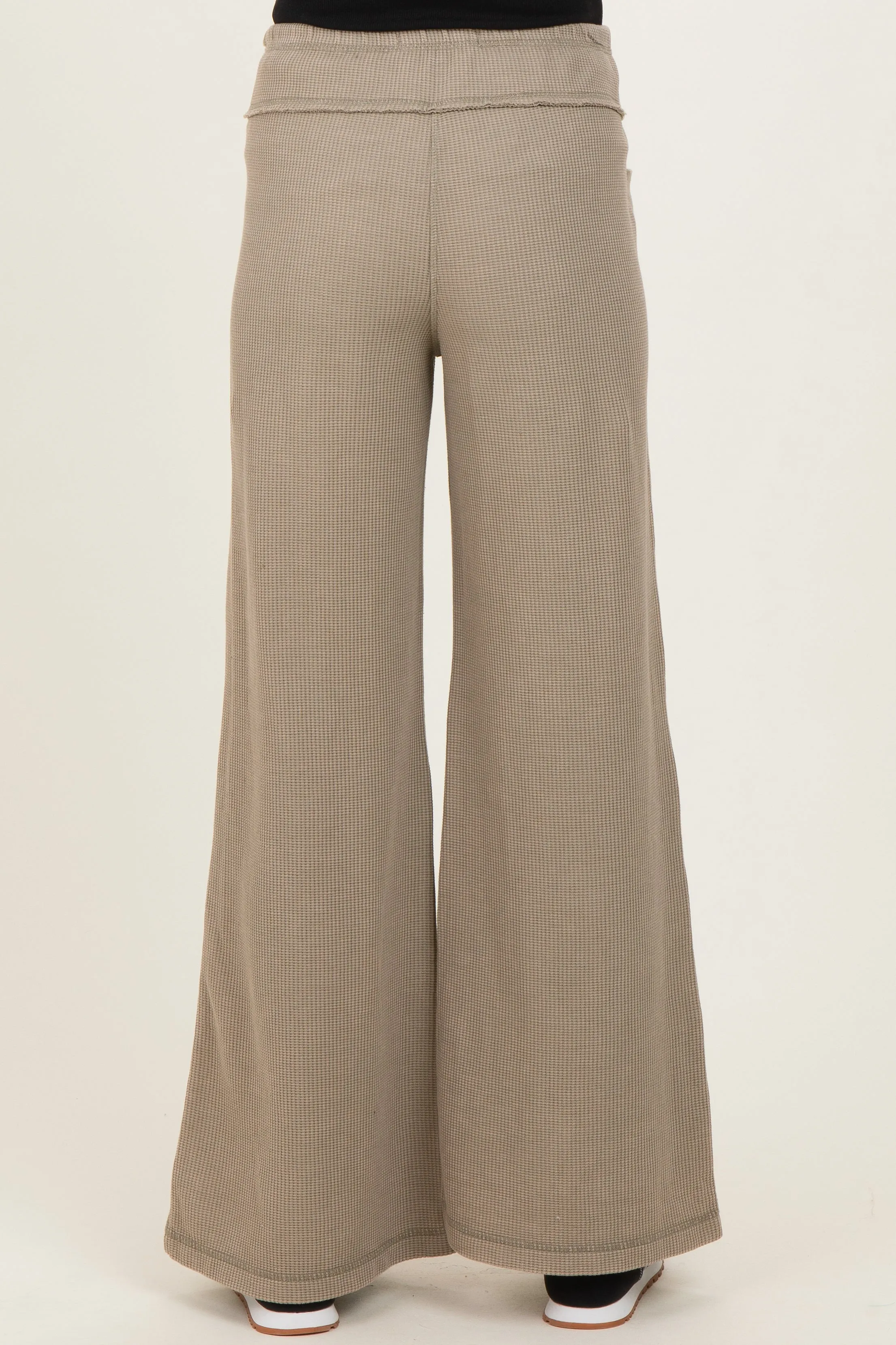Olive Mineral Wash Waffle Knit Wide Leg Maternity Pants sold by Pinkblush product image thumbnail 4