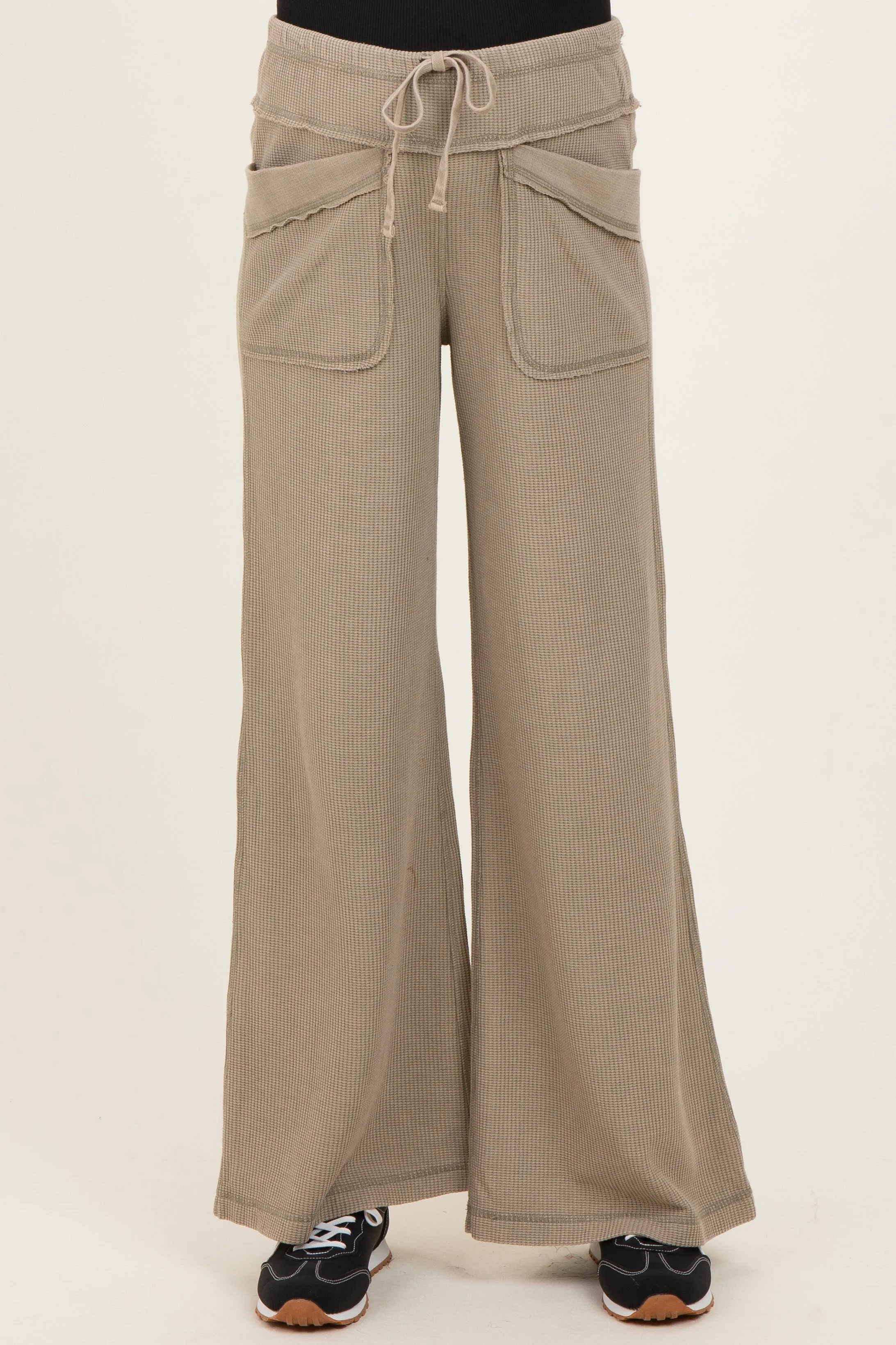 Olive Mineral Wash Waffle Knit Wide Leg Maternity Pants sold by Pinkblush product image thumbnail 2