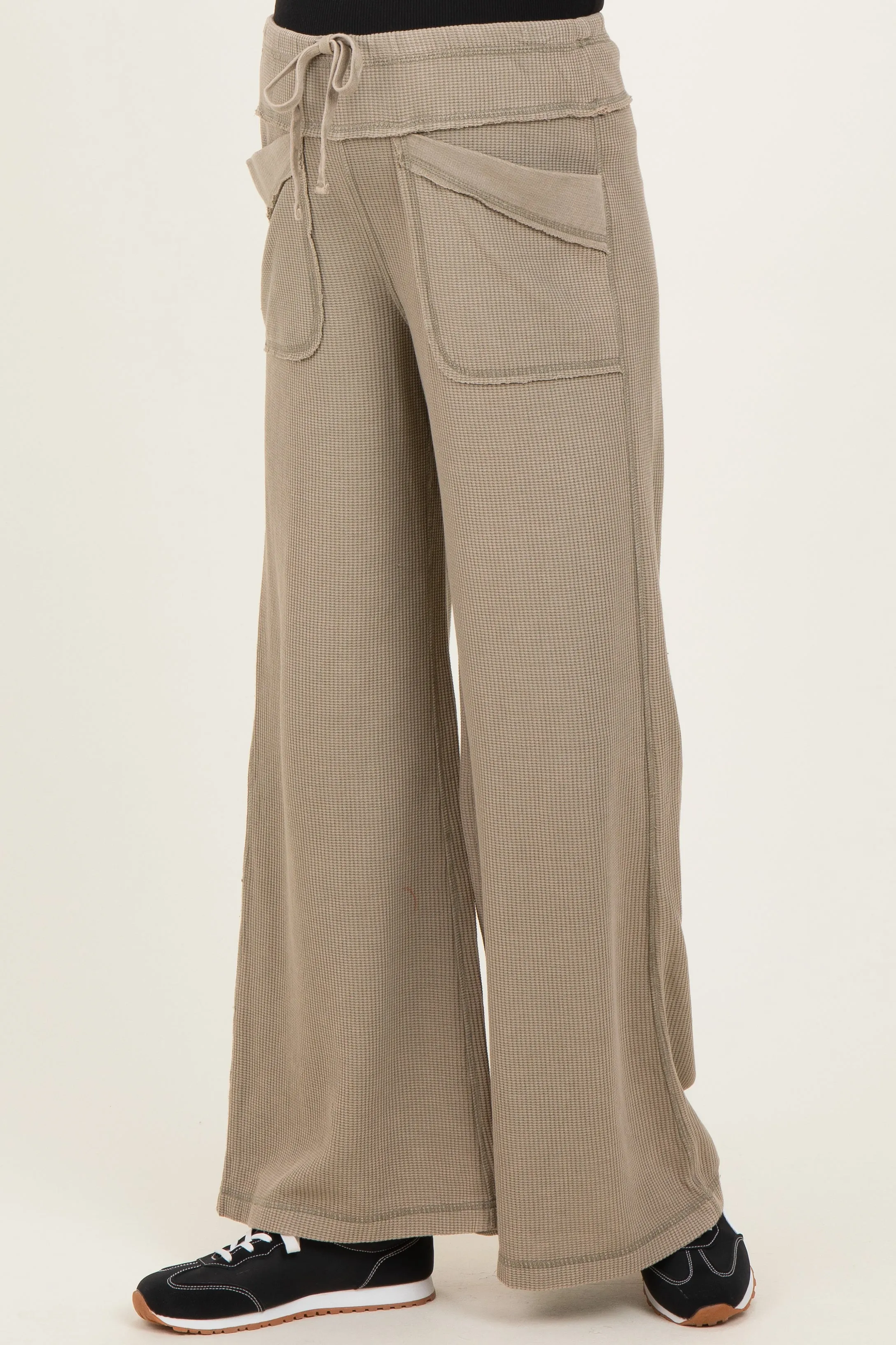 Olive Mineral Wash Waffle Knit Wide Leg Maternity Pants sold by Pinkblush product image thumbnail 3