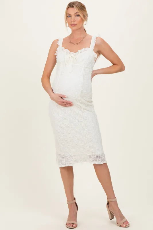 Cream Lace Ruffle Accent Sleeveless Maternity Midi Dress made by Dress Forum