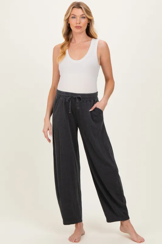 Black Mineral Wash Barrel Leg Maternity Lounge Pants made by Rae Mode