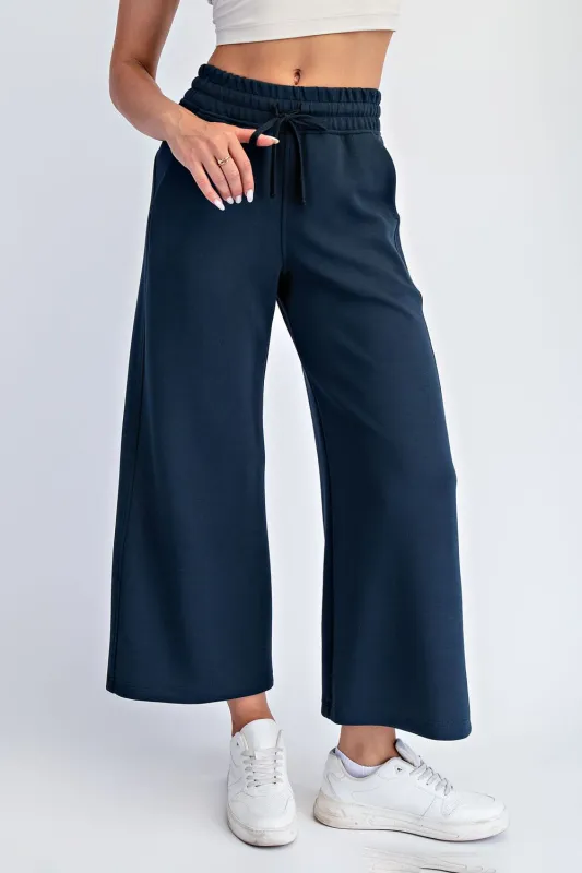 Navy Ankle Wide Leg Lounge Pants made by Rae Mode