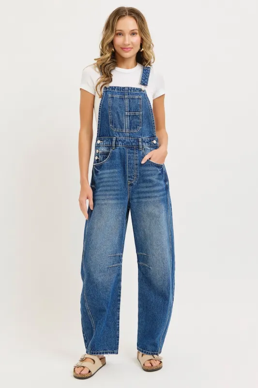 Blue Barrel Leg Denim Overalls made by Pinkblush