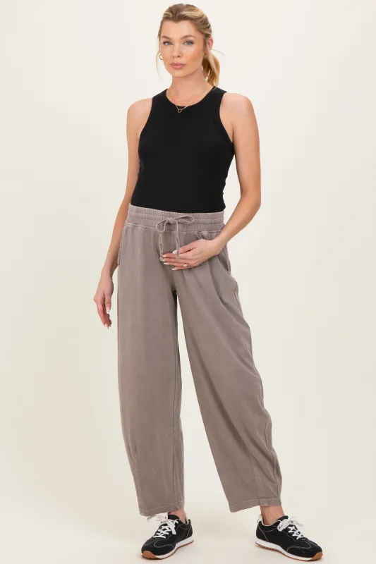 Mocha Mineral Wash Barrel Leg Maternity Lounge Pants made by Rae Mode