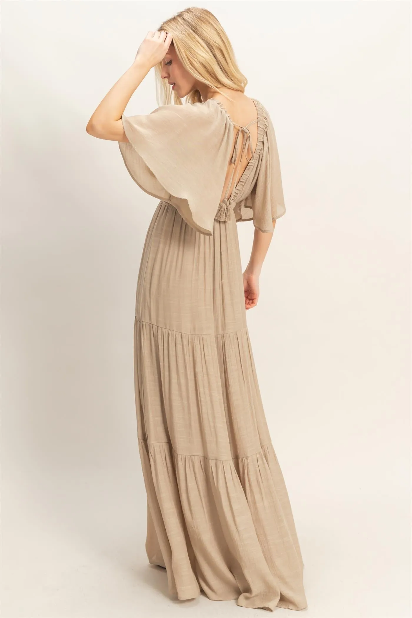 Taupe Flutter Sleeve Maxi Dress sold by Pinkblush product image thumbnail 4