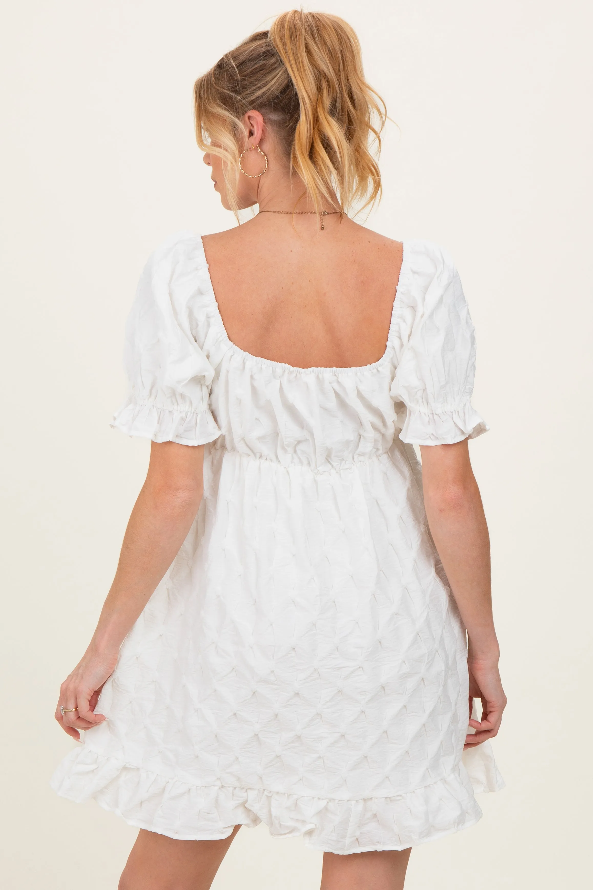 White Textured Puff Sleeve Maternity Dress sold by Pinkblush product image thumbnail 4