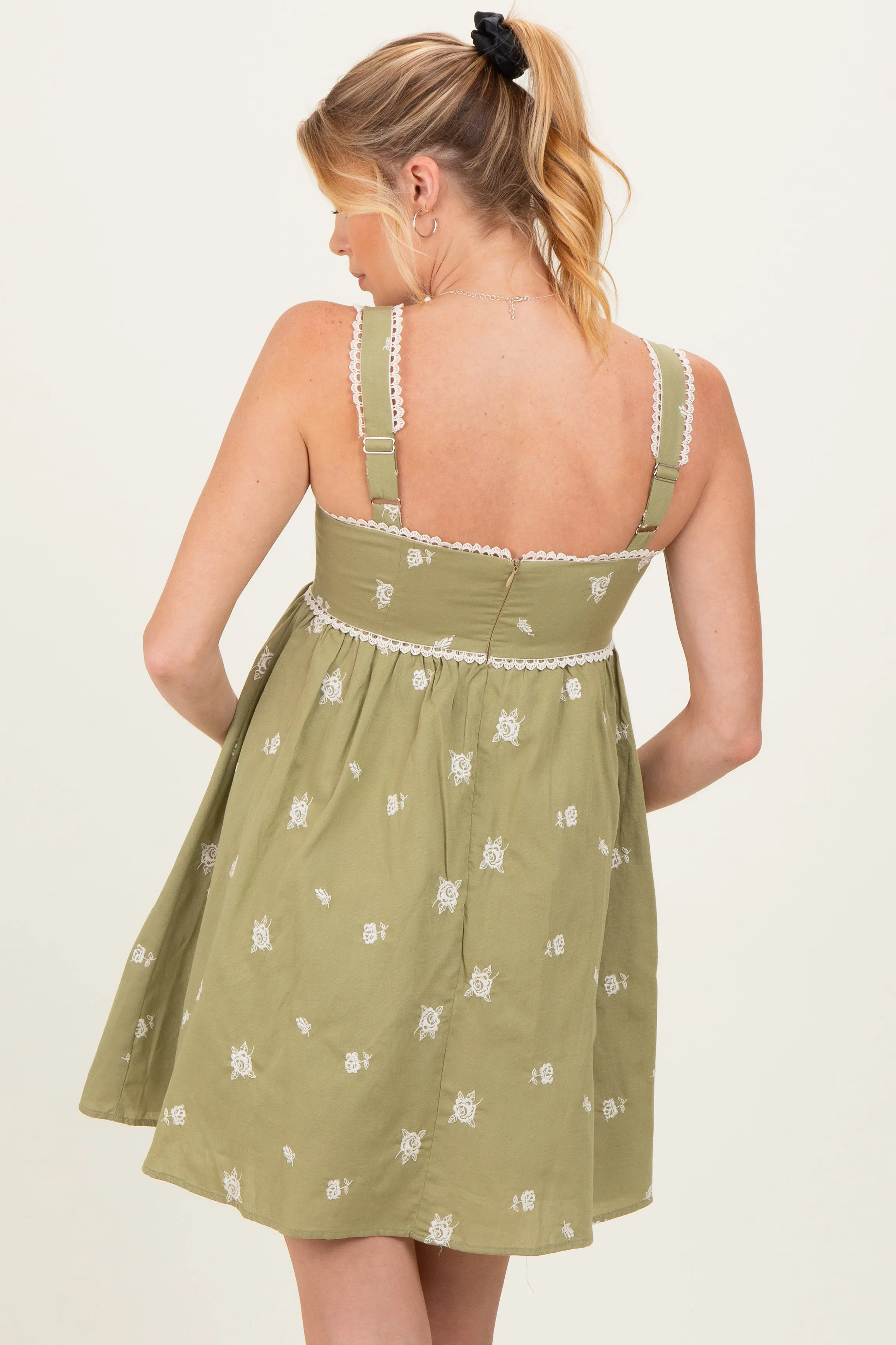 Sage Floral Scallop Trim Maternity Mini Dress sold by Pinkblush product image thumbnail 4