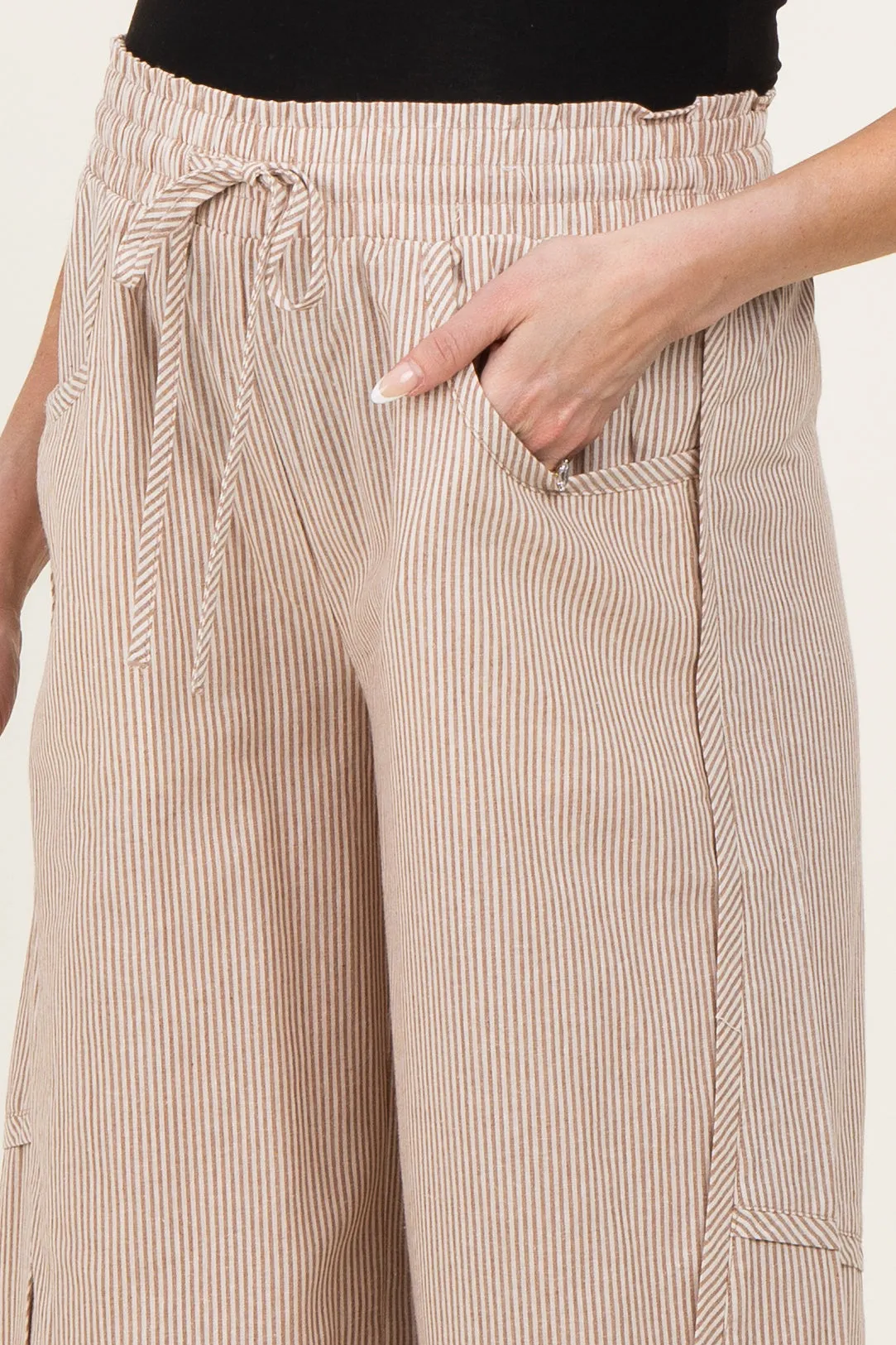 Camel Striped Cotton Barrel Leg Maternity Pants sold by Pinkblush product image thumbnail 5