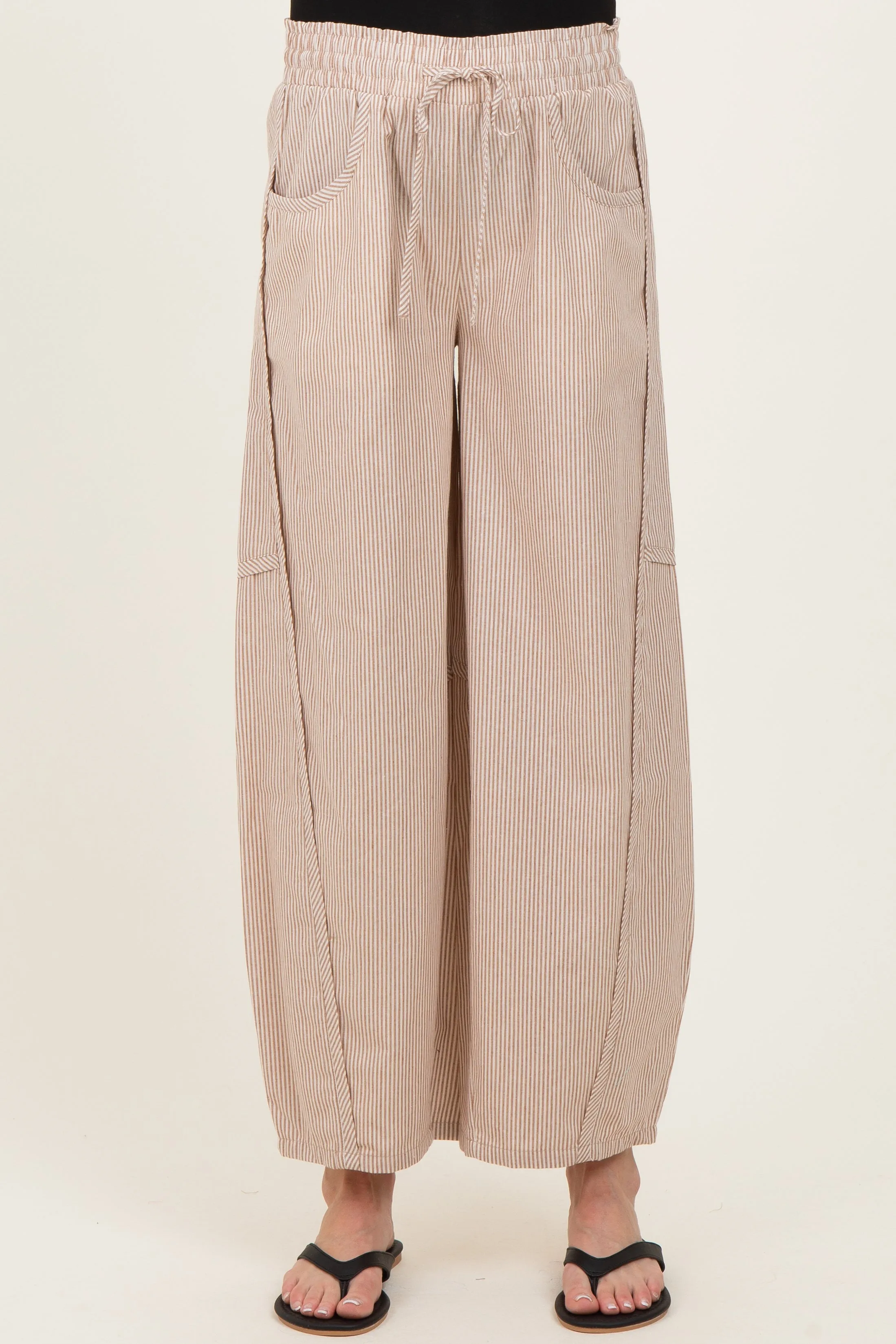 Camel Striped Cotton Barrel Leg Maternity Pants sold by Pinkblush product image thumbnail 2