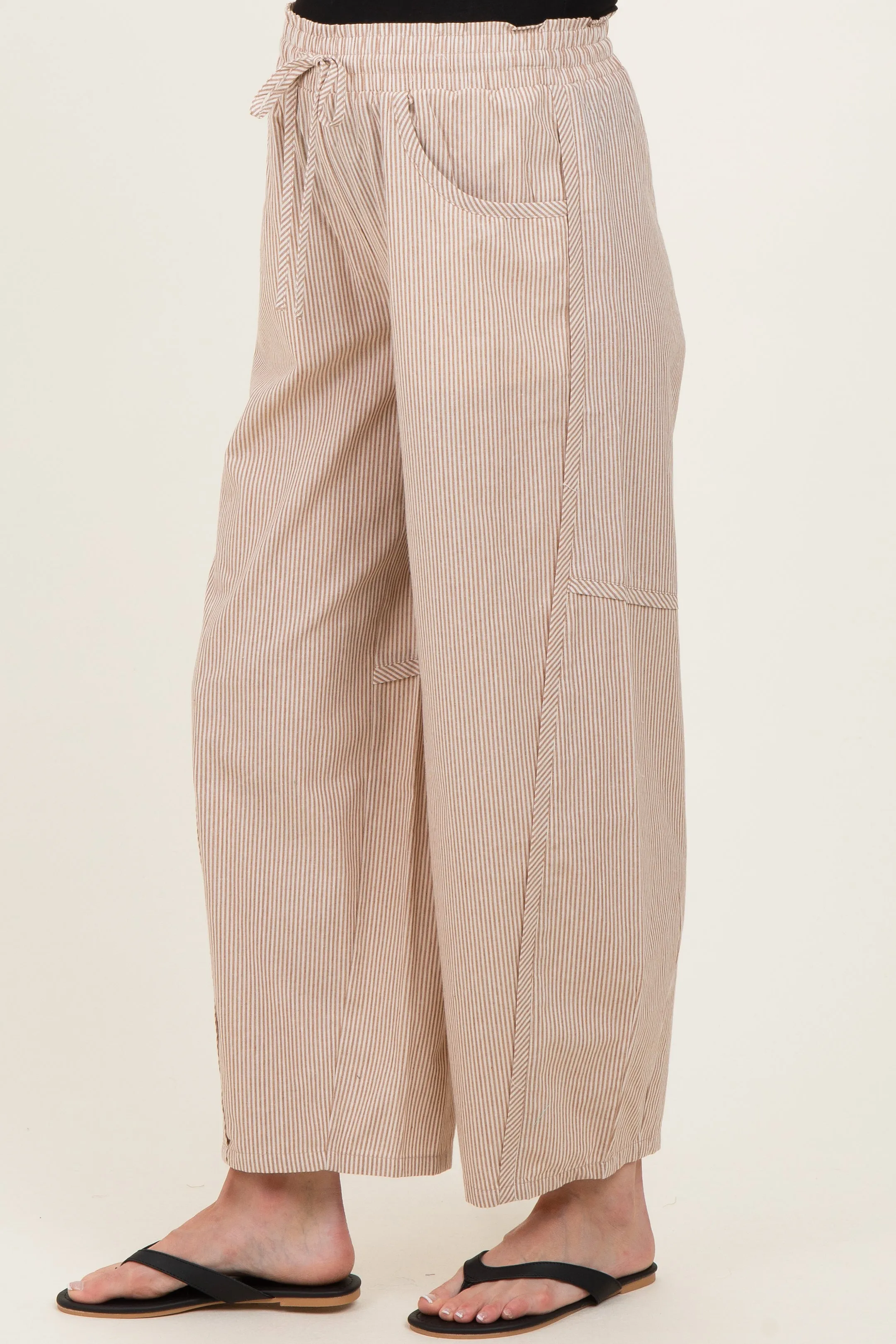 Camel Striped Cotton Barrel Leg Maternity Pants sold by Pinkblush product image thumbnail 3