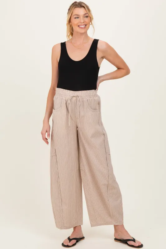 Camel Striped Cotton Barrel Leg Maternity Pants made by In February