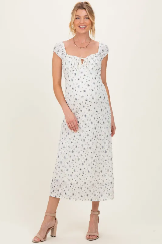 Ivory Multi Floral Cap Sleeve Maternity Midi Dress made by BaeVely