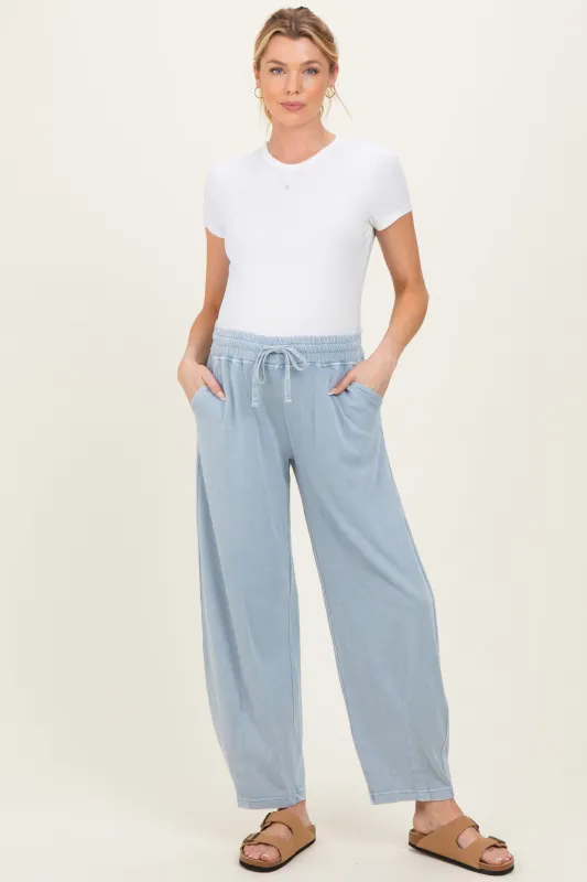 Light Blue Mineral Wash Barrel Leg Maternity Lounge Pants made by Rae Mode