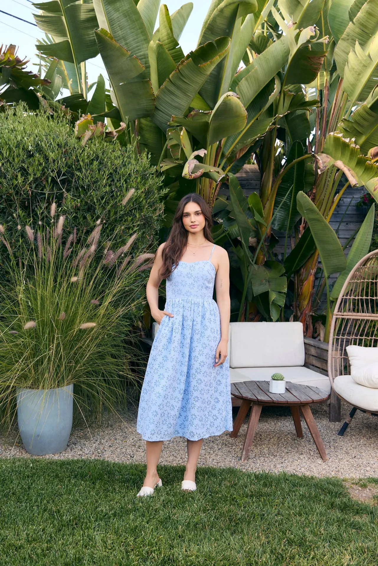 Powder Blue Floral Gingham Midi Dress sold by Pinkblush product image thumbnail 3