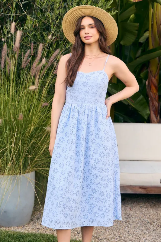 Powder Blue Floral Gingham Midi Dress sold by Pinkblush