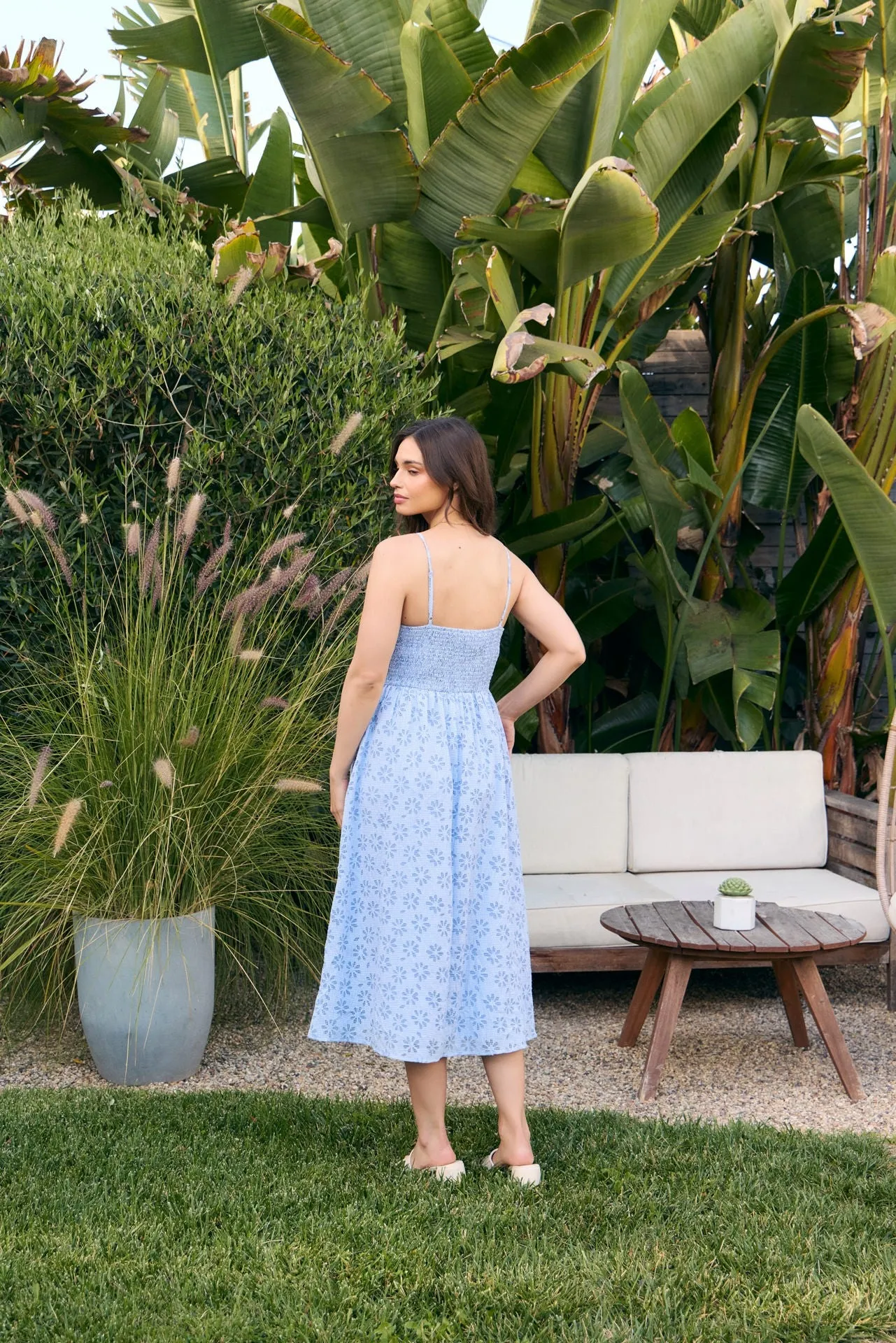 Powder Blue Floral Gingham Midi Dress sold by Pinkblush product image thumbnail 5