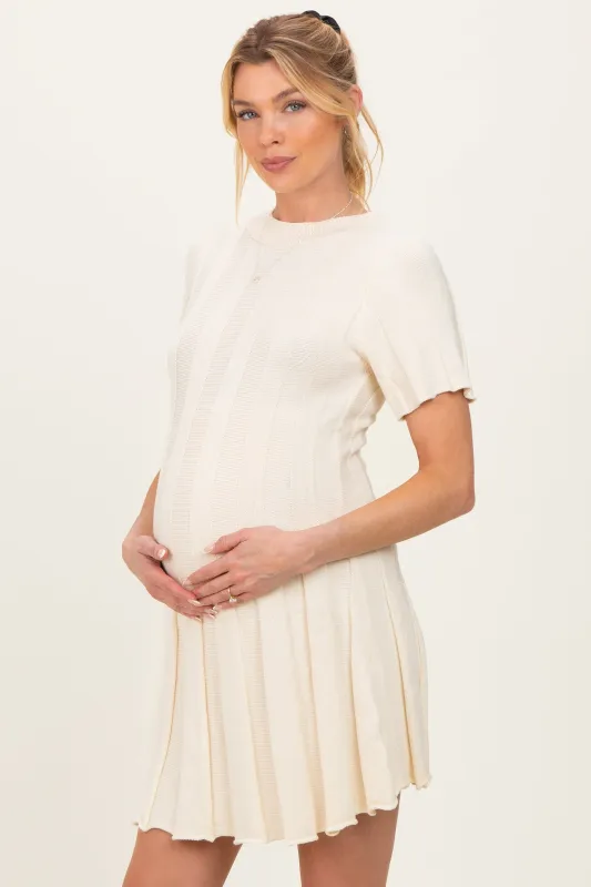 Ivory Wide Rib Knit Short Sleeve Maternity Mini Dress made by So Me