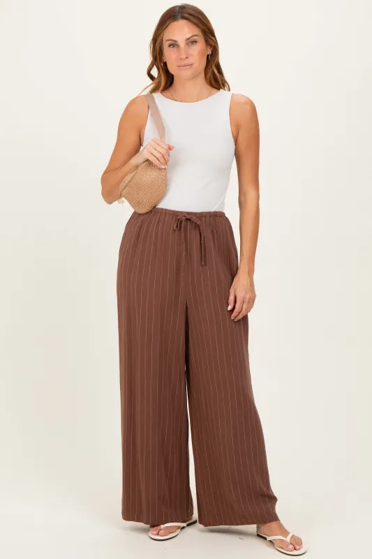Brown Pinstripe Drawstring Linen Pants made by Mustard Seed