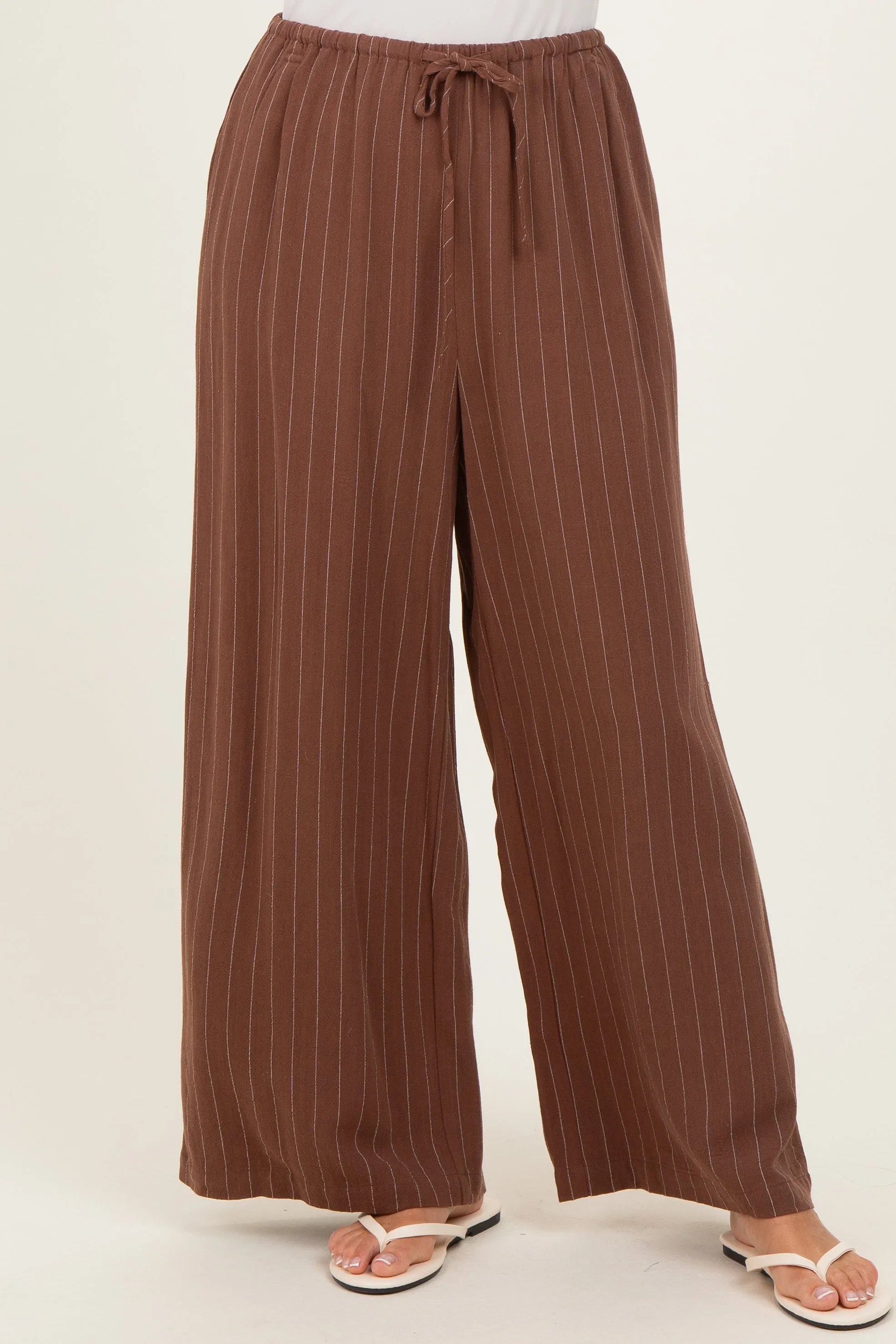 Brown Pinstripe Drawstring Linen Pants sold by Pinkblush product image thumbnail 2