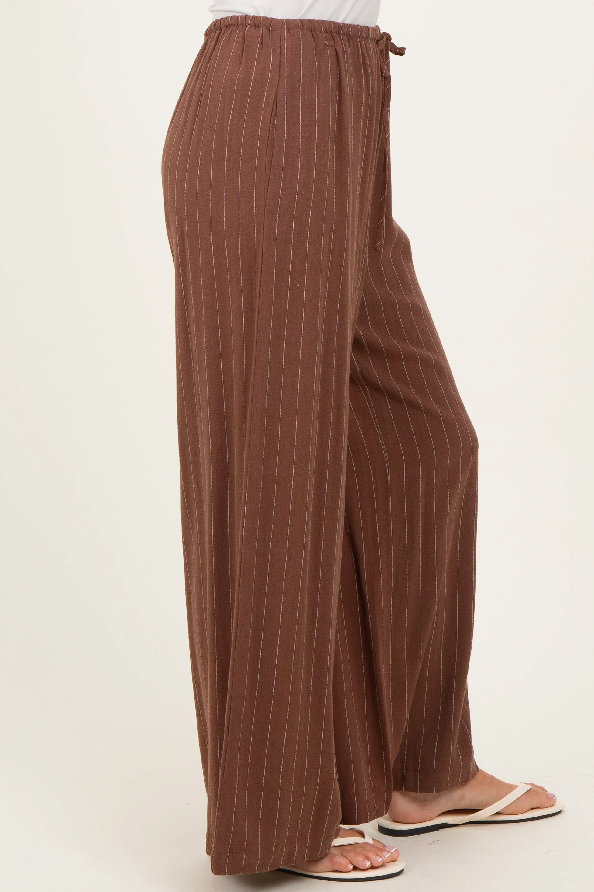 Brown Pinstripe Drawstring Linen Pants sold by Pinkblush product image thumbnail 3