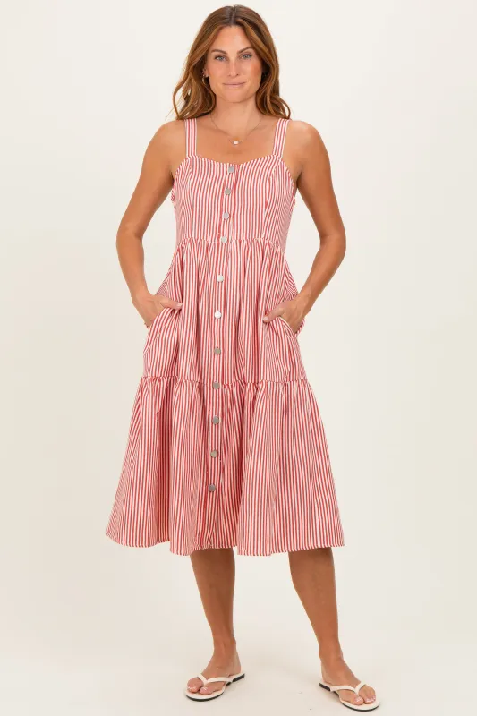 Red Striped Tiered Overall Dress made by Polagram