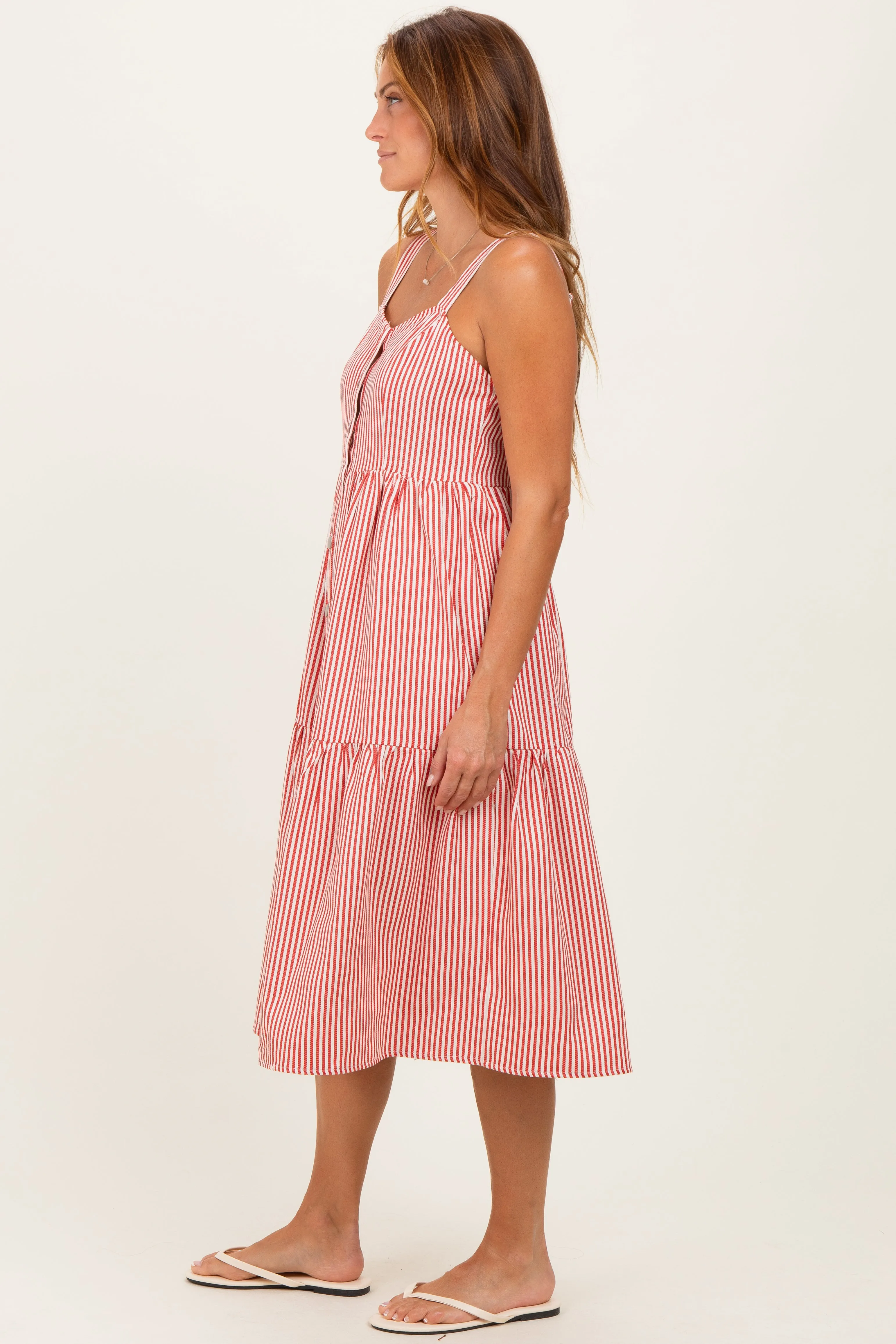 Red Striped Tiered Overall Dress sold by Pinkblush product image thumbnail 2