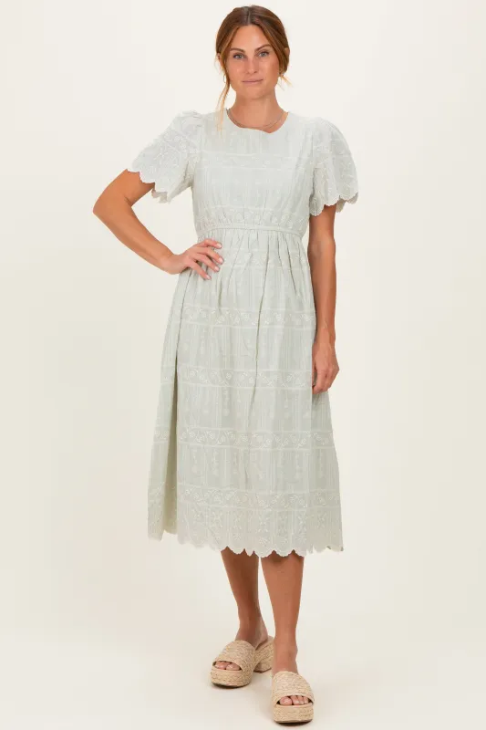 Light Olive Embroidered Floral Midi Dress sold by Pinkblush