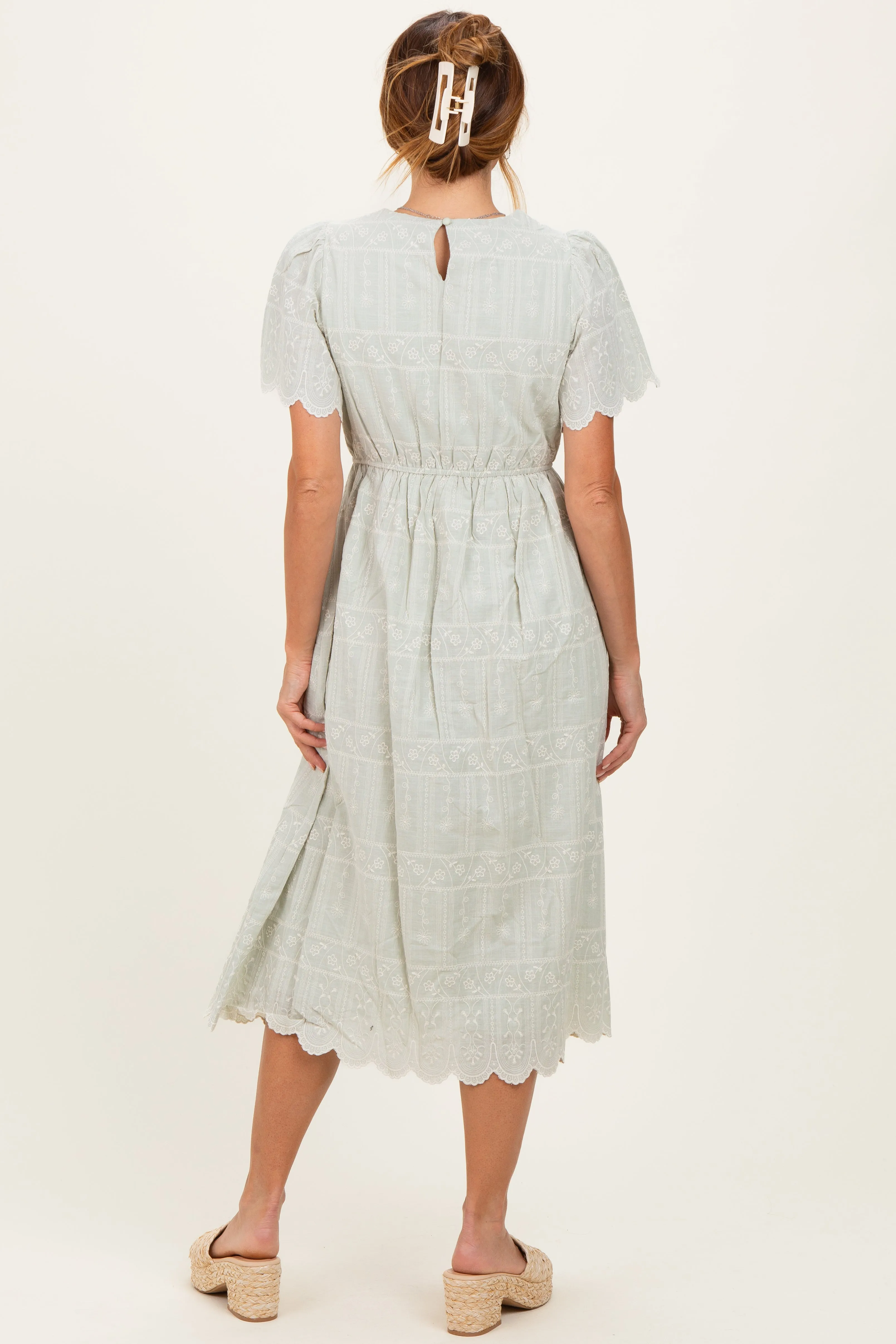 Light Olive Embroidered Floral Midi Dress sold by Pinkblush product image thumbnail 3