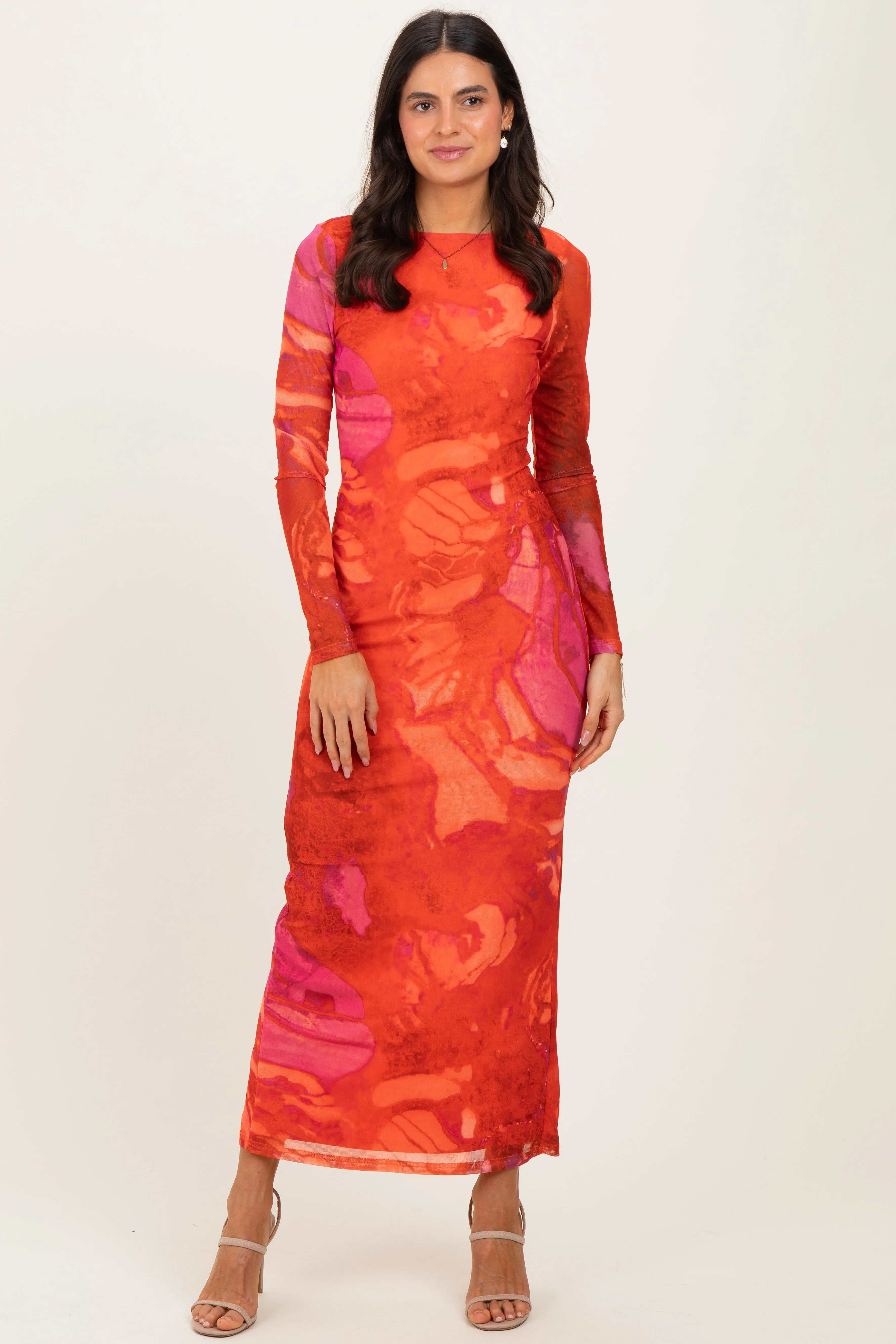 Coral Printed Mesh Open Back Maxi Dress sold by Pinkblush product image thumbnail 2