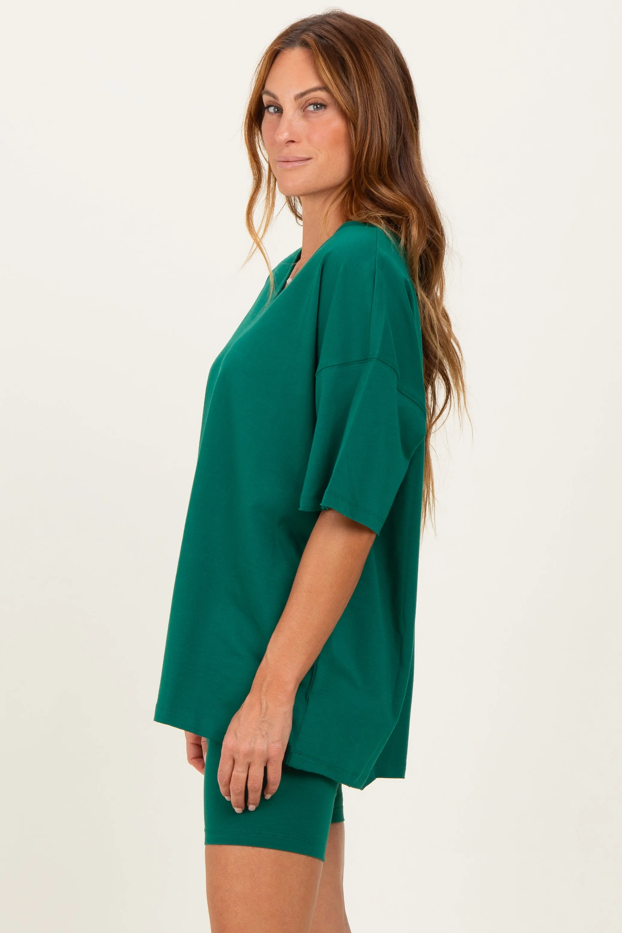 Emerald Green Oversized V-Neck Biker Short Set sold by Pinkblush product image thumbnail 2