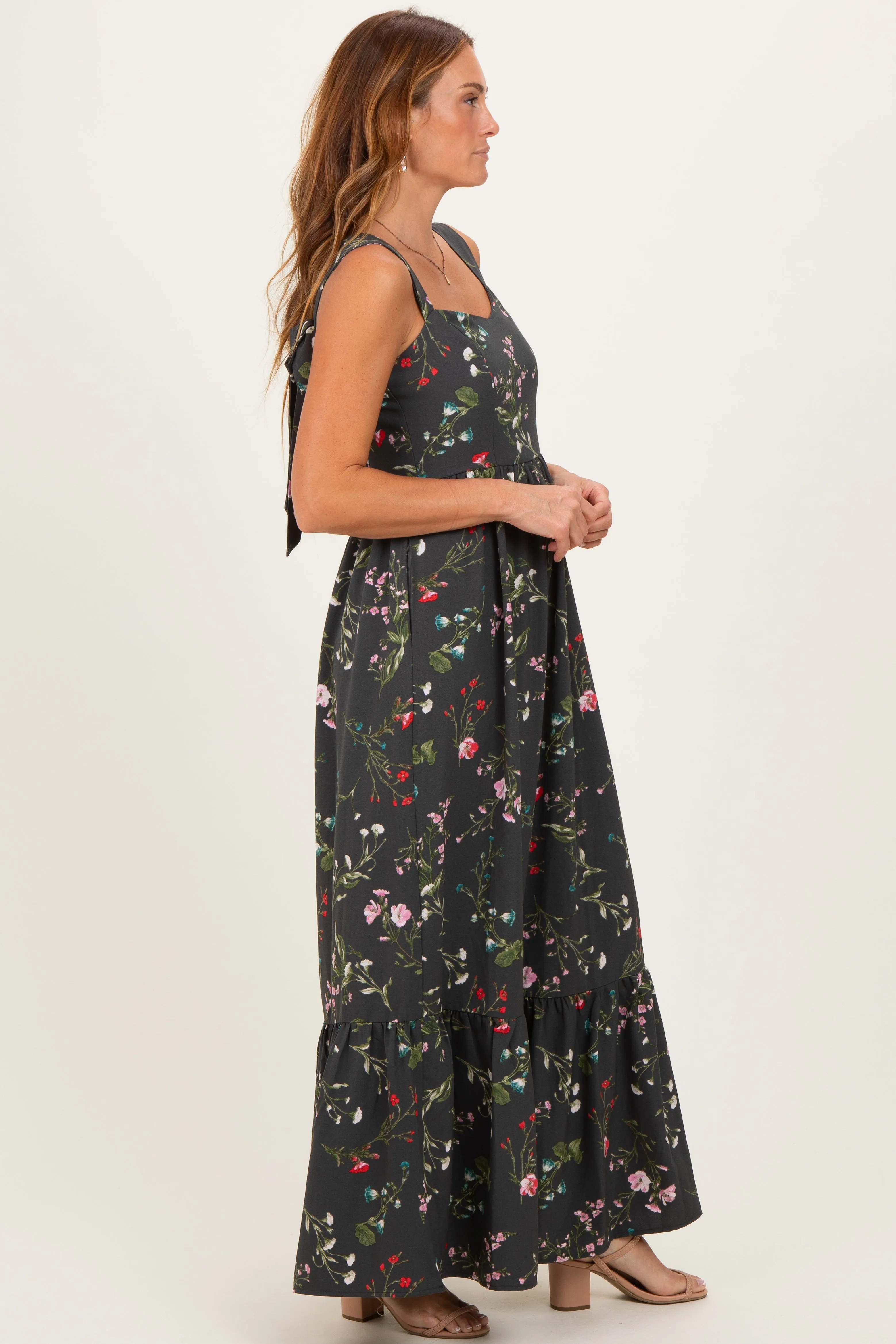 Forest Green Floral Bow Strap Maxi Dress sold by Pinkblush product image thumbnail 3