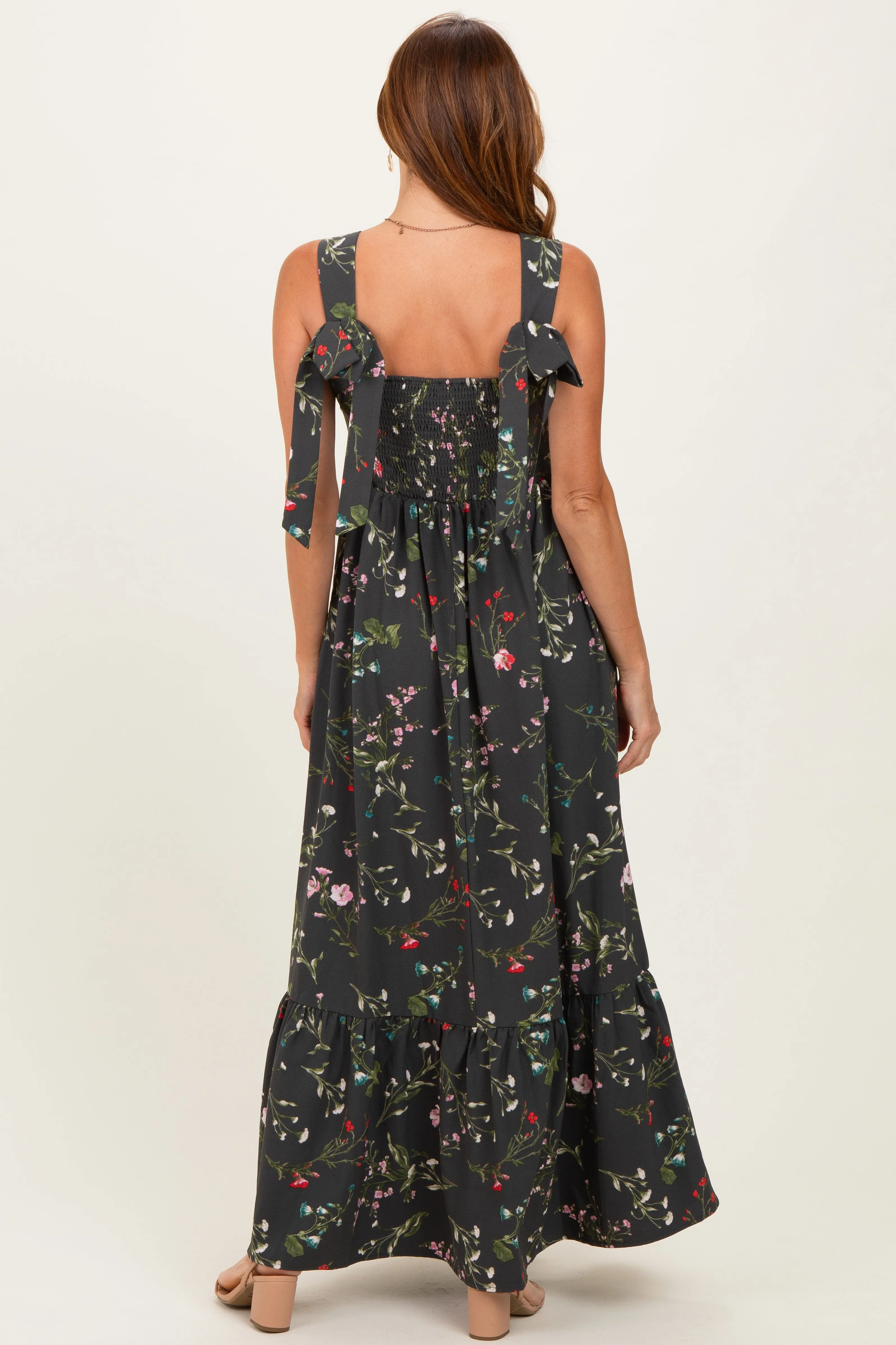 Forest Green Floral Bow Strap Maxi Dress sold by Pinkblush product image thumbnail 4