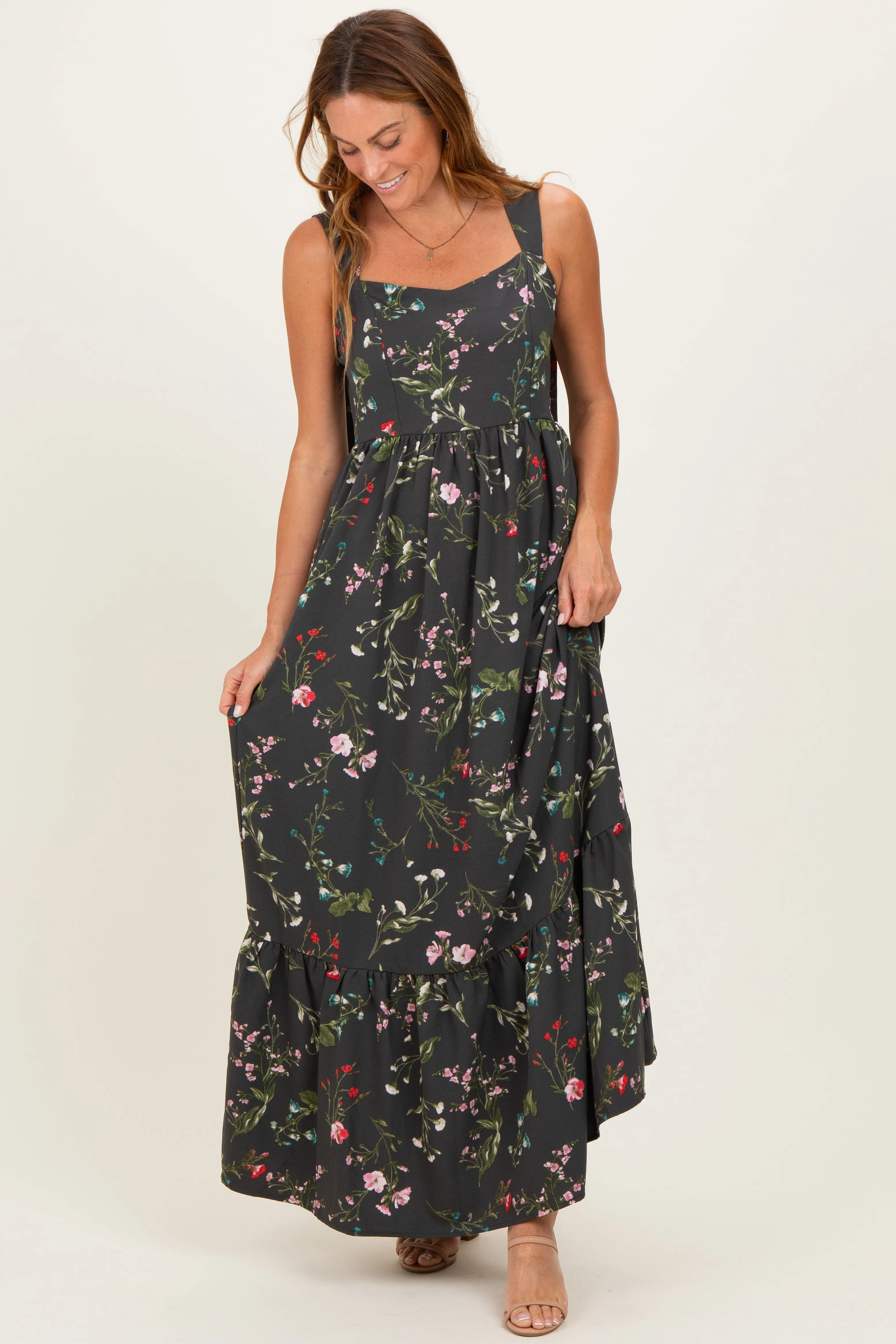Forest Green Floral Bow Strap Maxi Dress sold by Pinkblush product image thumbnail 2
