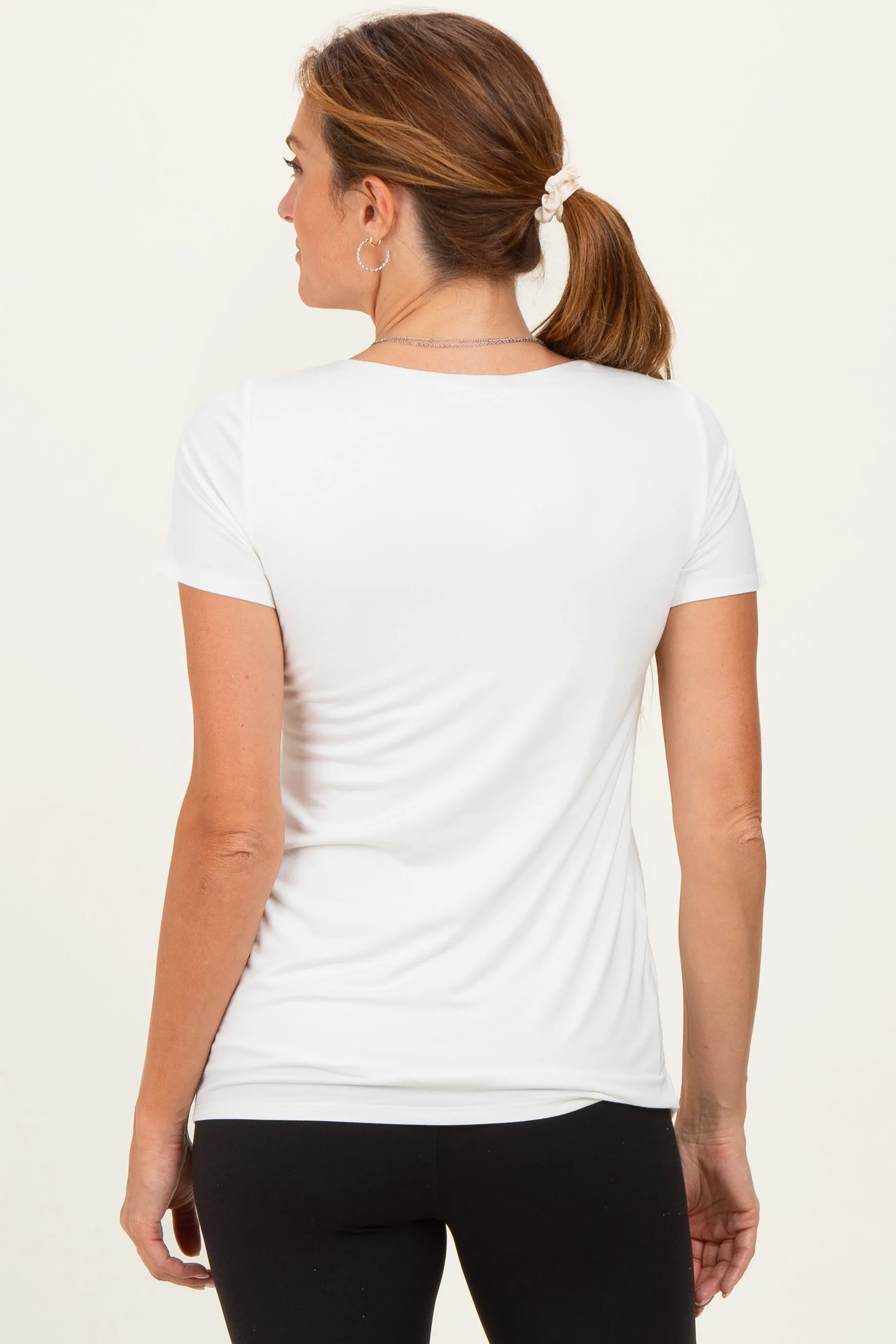 White Short Sleeve Scoop Neck Knit T-Shirt sold by Pinkblush product image thumbnail 3