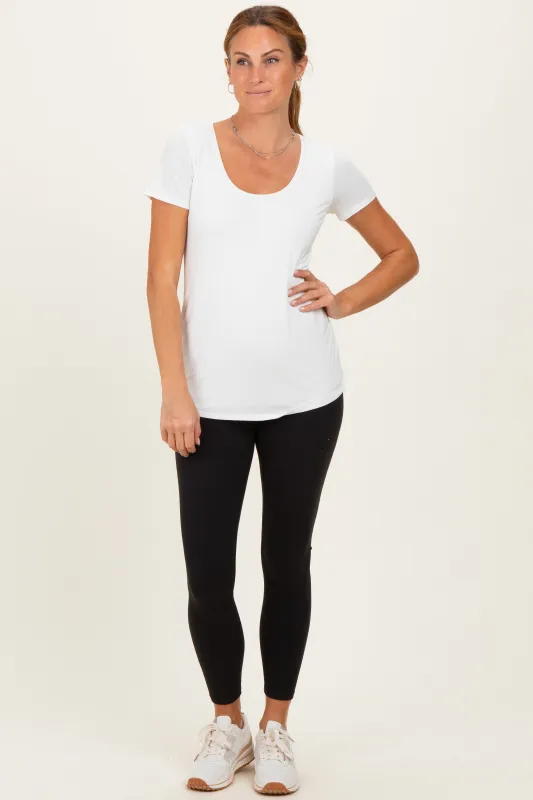White Short Sleeve Scoop Neck Knit T-Shirt made by Hello MIZ