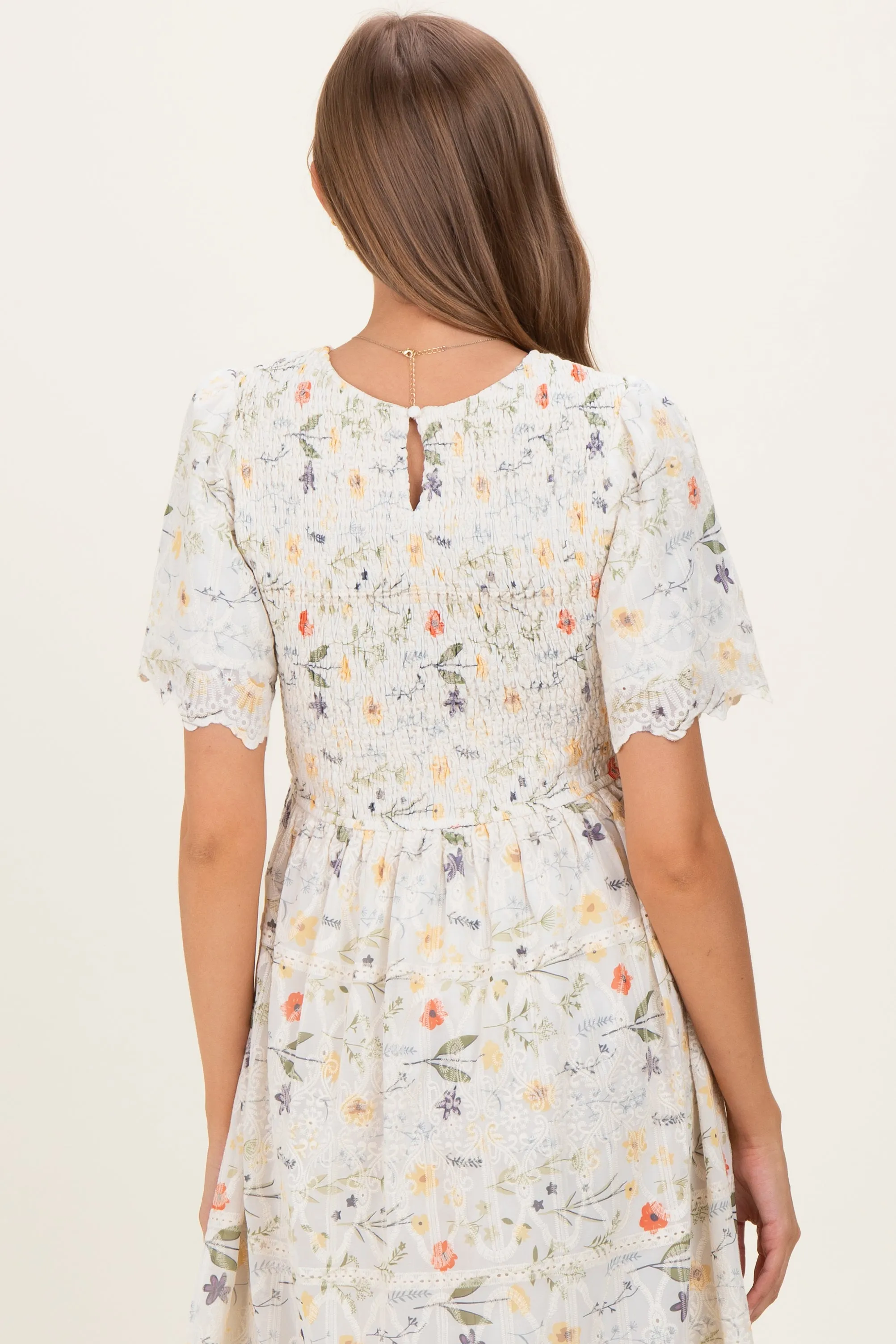 Beige Floral Button Down Collared Maternity Midi Dress sold by Pinkblush product image thumbnail 3