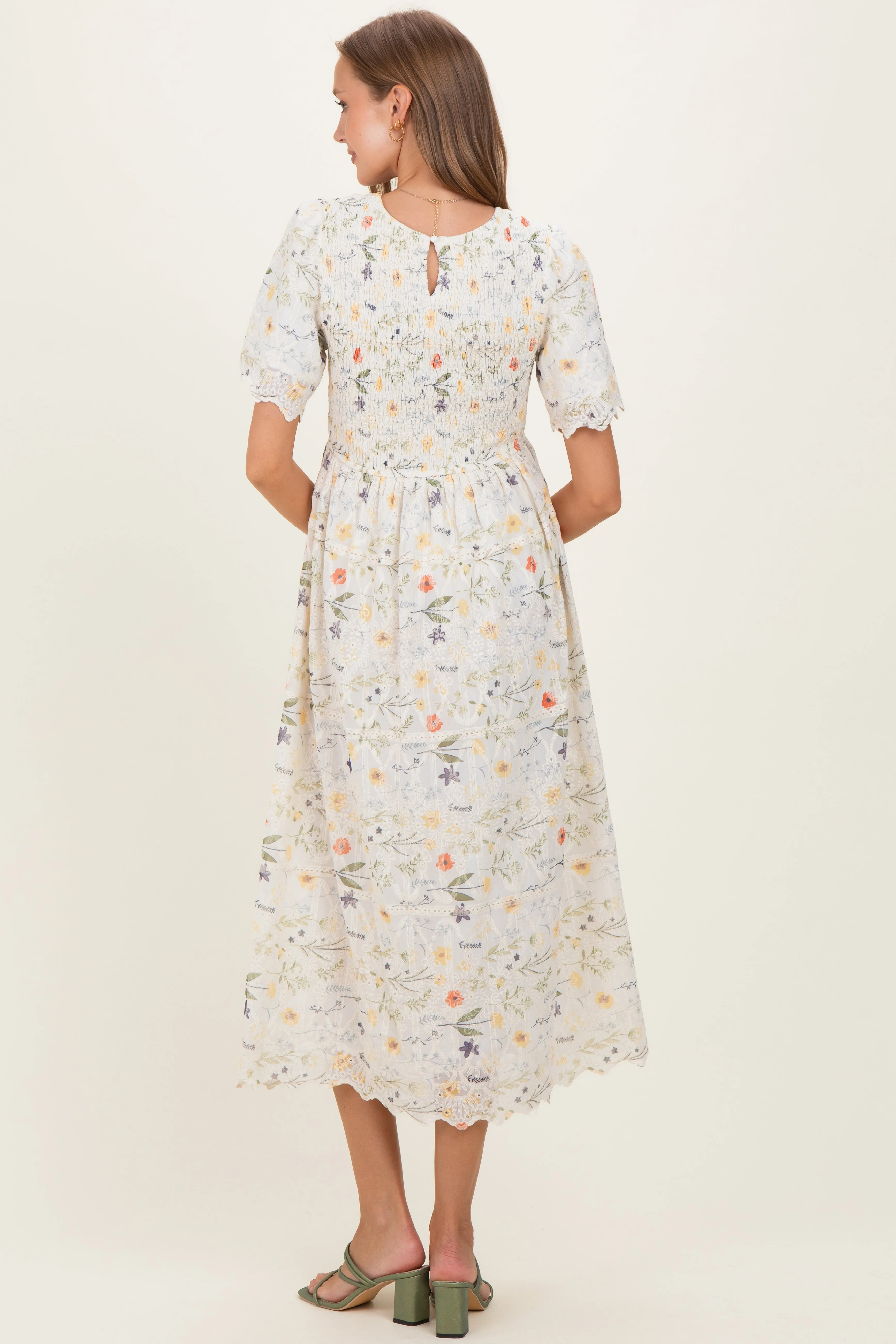 Beige Floral Button Down Collared Maternity Midi Dress sold by Pinkblush product image thumbnail 4