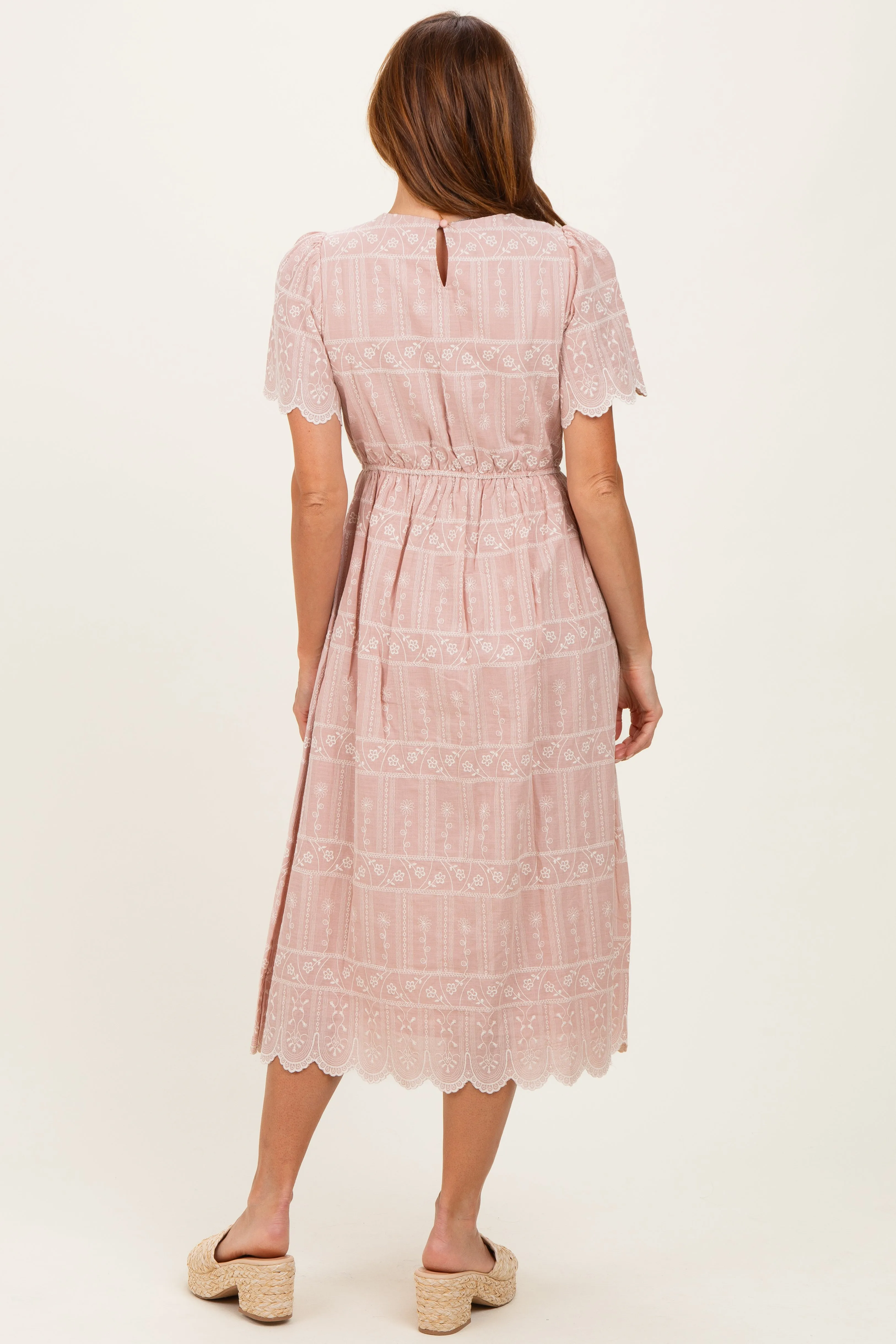 Light Pink Embroidered Floral Midi Dress sold by Pinkblush product image thumbnail 3