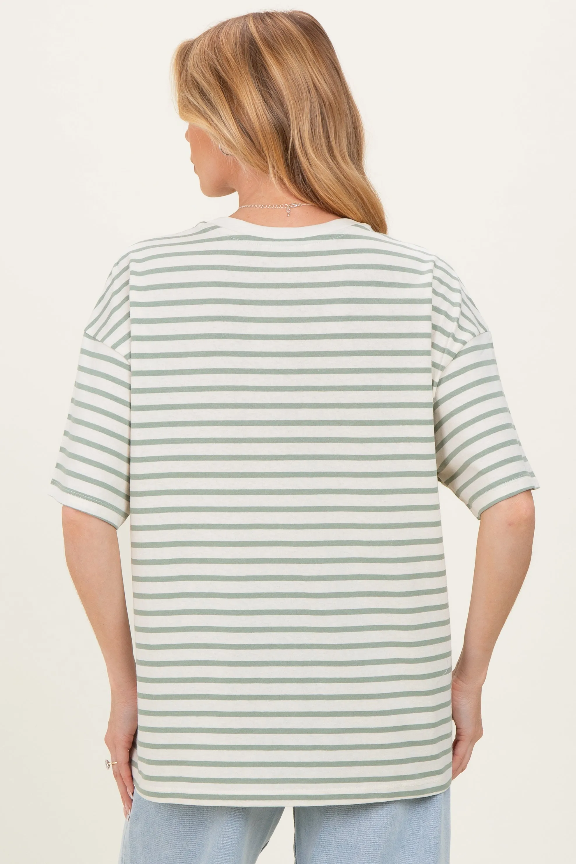 Sage Striped Short Sleeve Crew Neck Oversized Cotton Maternity Top sold by Pinkblush product image thumbnail 4