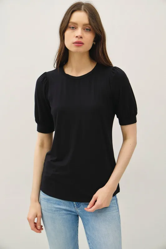 Black Puff Sleeve Basic Top made by BE COOL