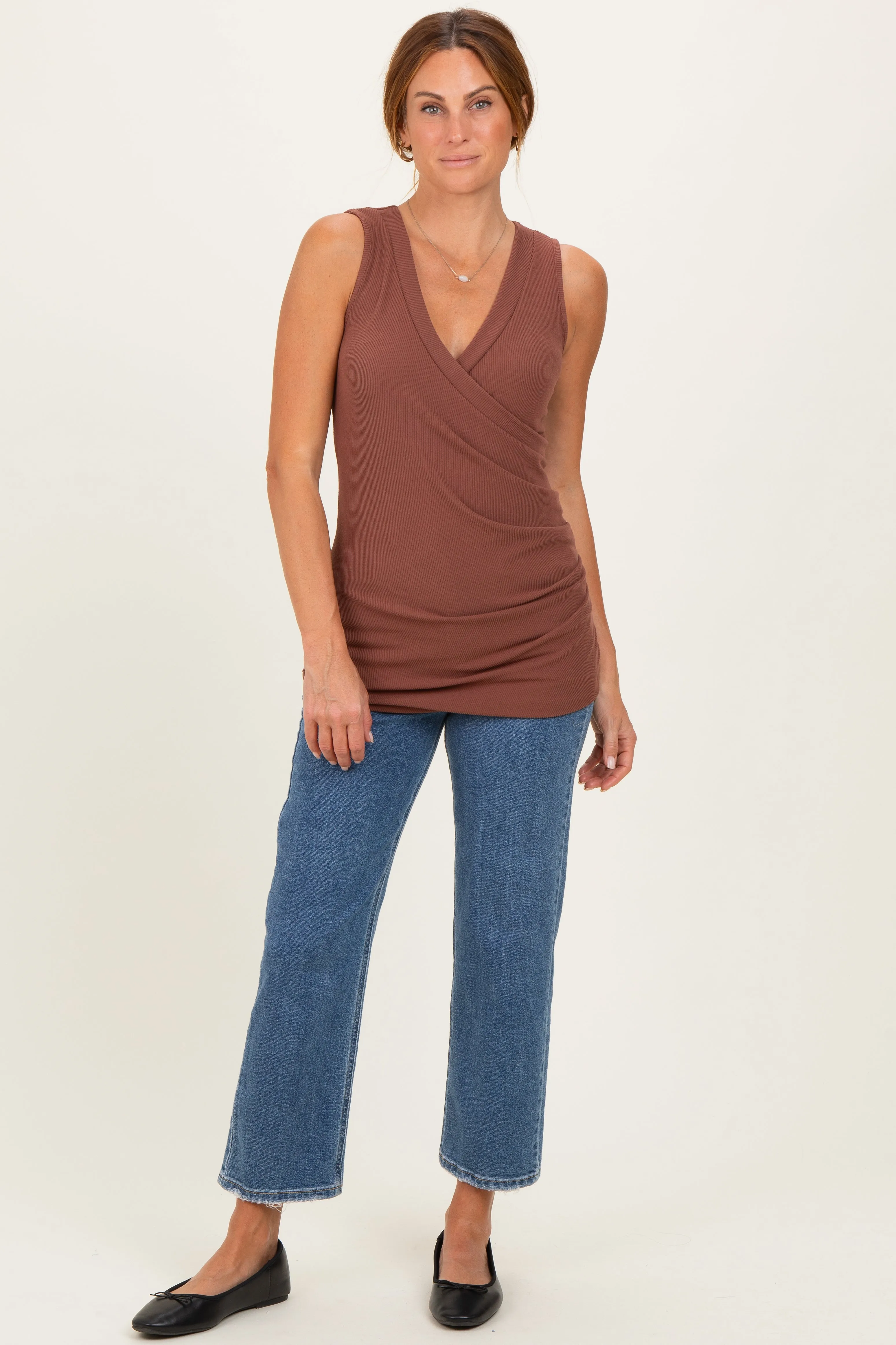 Brown Crossover Ruched Nursing Tank sold by Pinkblush product image thumbnail 2